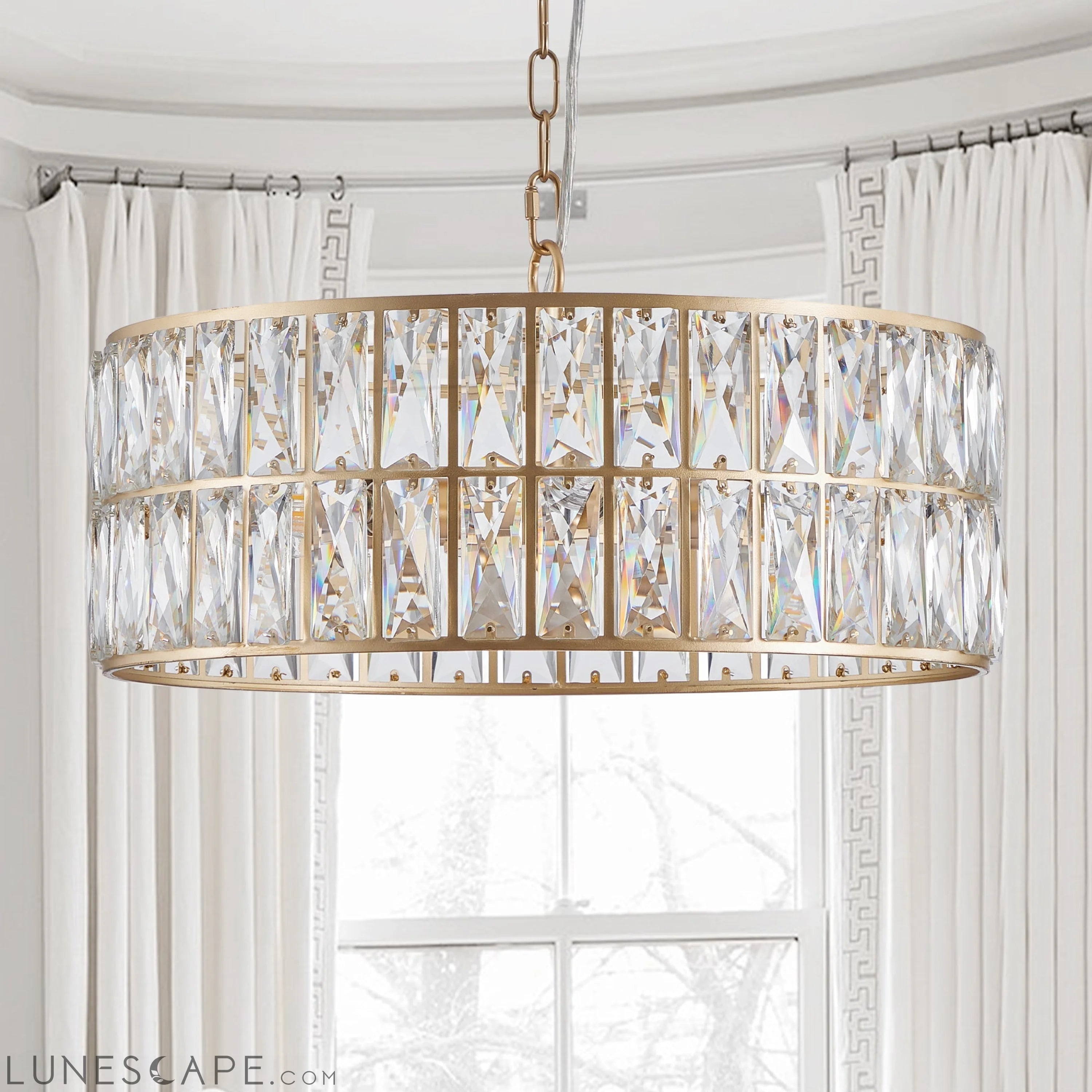 Modern Crystal Drum Chandelier, 6-Light Pendant Lighting Fixture with LUNESCAPE