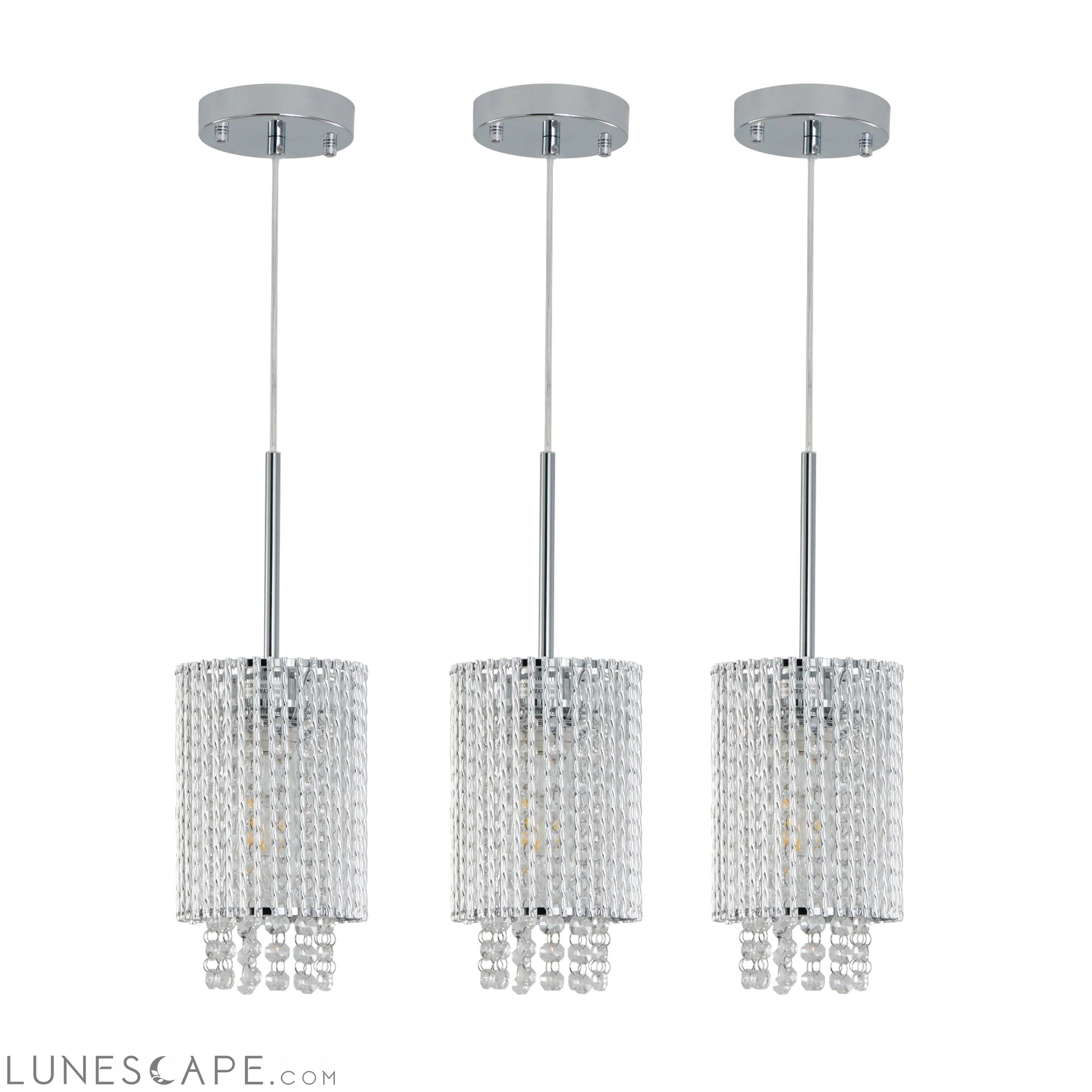 Modern Crystal Pendant Light 3-Pack Adjustable Chrome Chandelier LUNESCAPE