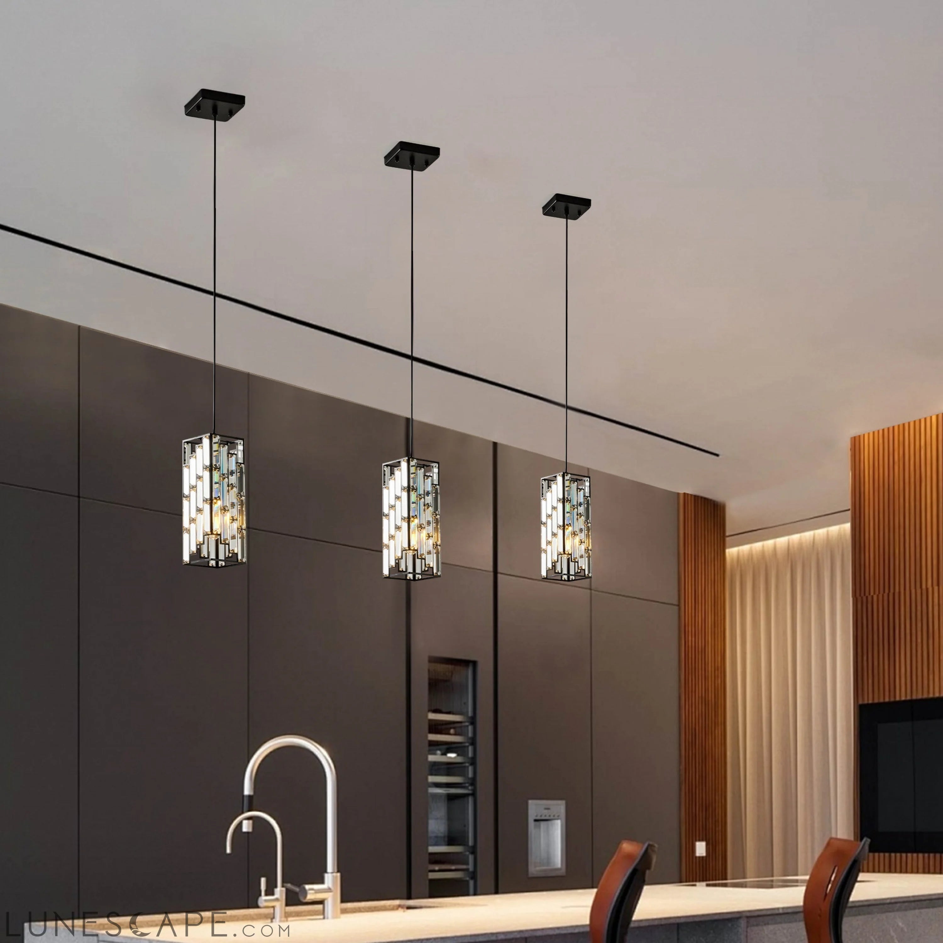 Modern Crystal Pendant Light - 3 Pack, Adjustable Hanging Ceiling Lamp LUNESCAPE