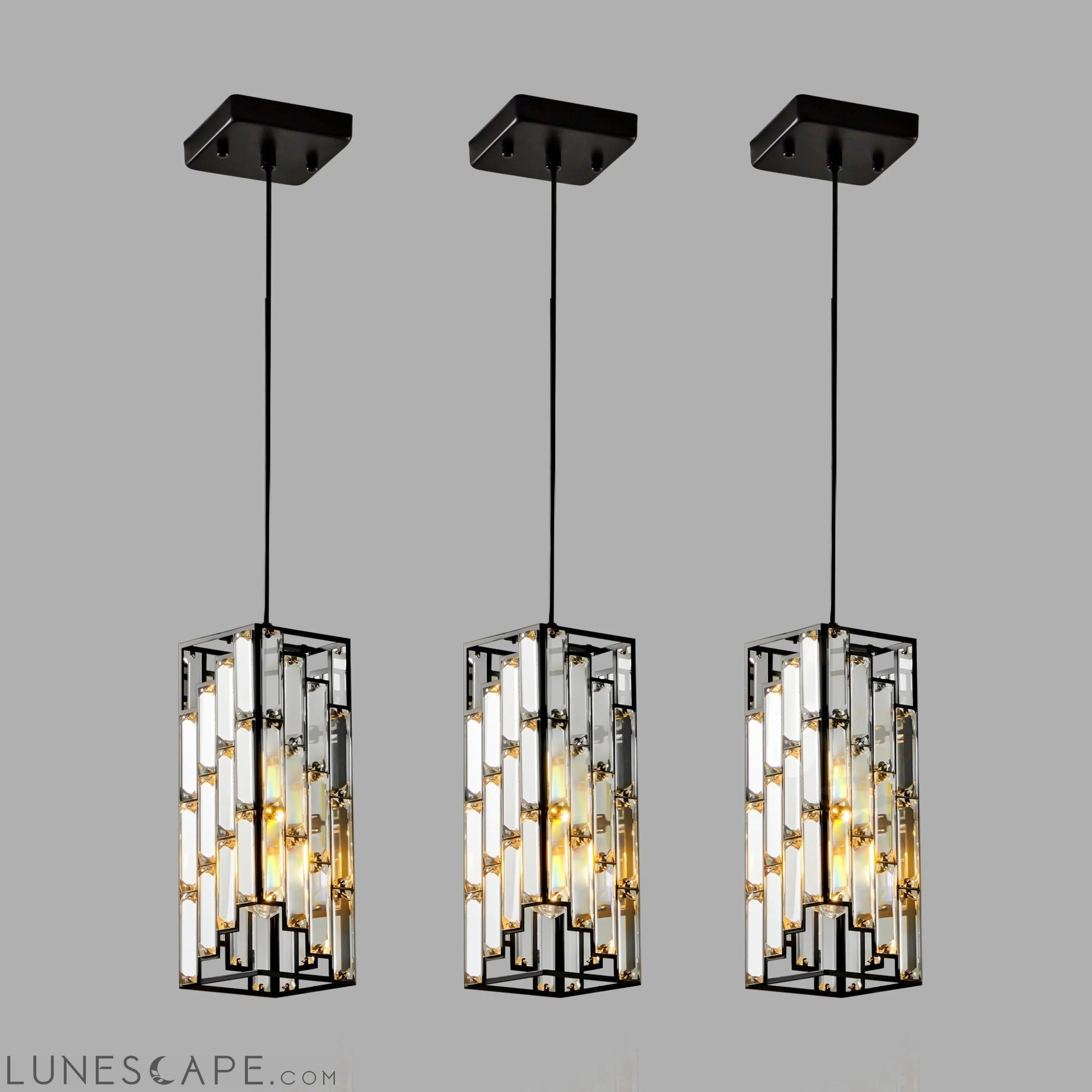 Modern Crystal Pendant Light - 3 Pack, Adjustable Hanging Ceiling Lamp LUNESCAPE