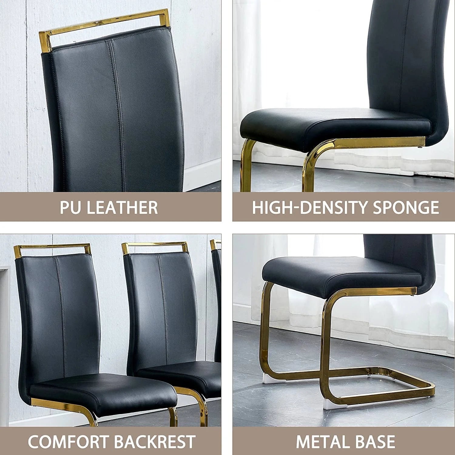Modern Dining Chairs Set of 4 Side Dining Room Chairs Gold Legs LUNESCAPE