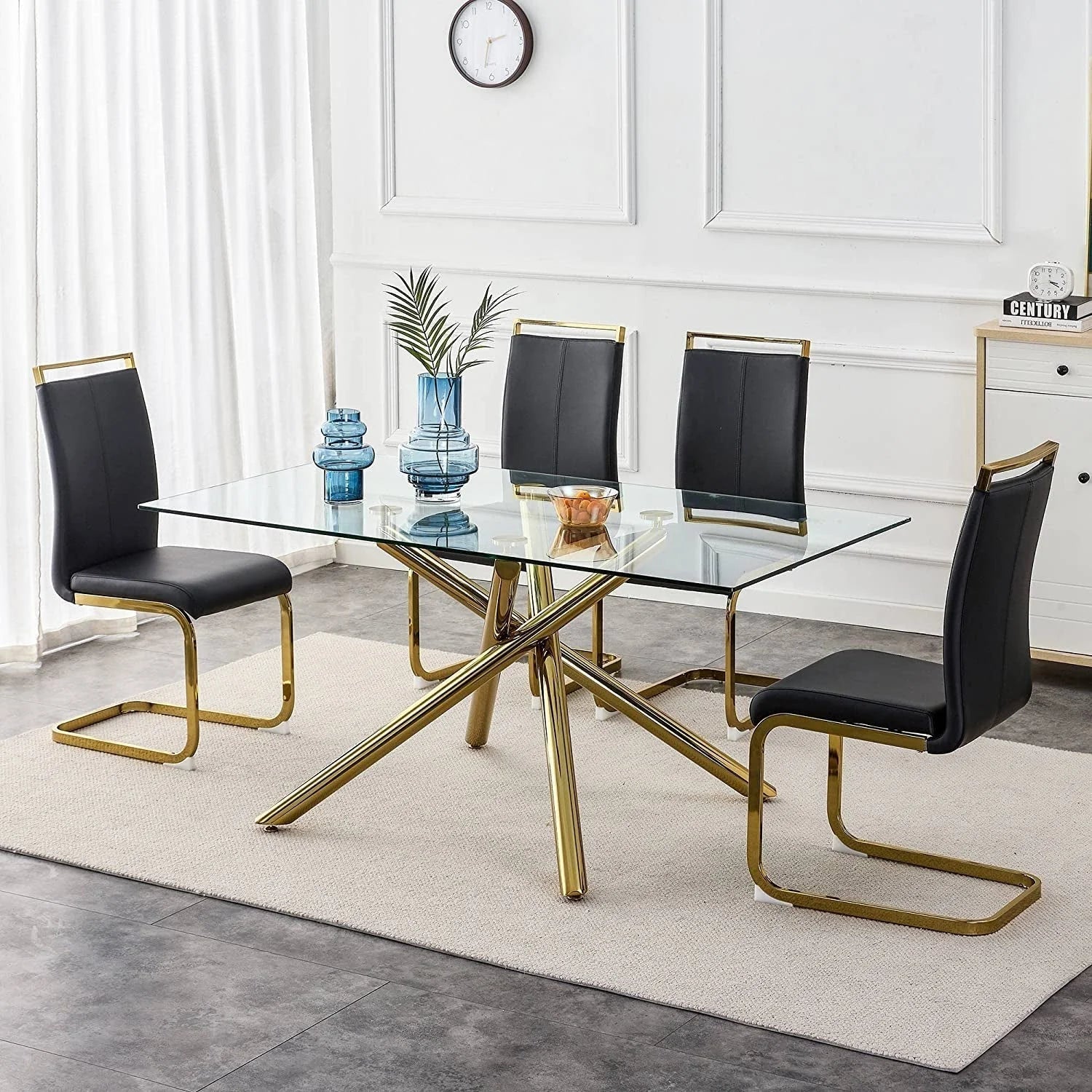 Modern Dining Chairs Set of 4 Side Dining Room Chairs Gold Legs LUNESCAPE