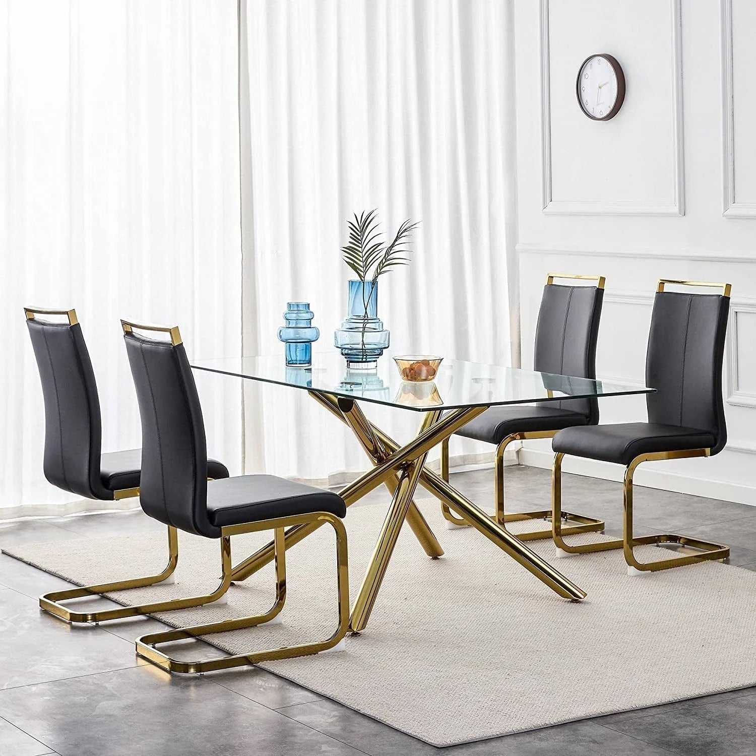 Modern Dining Chairs Set of 4 Side Dining Room Chairs Gold Legs LUNESCAPE