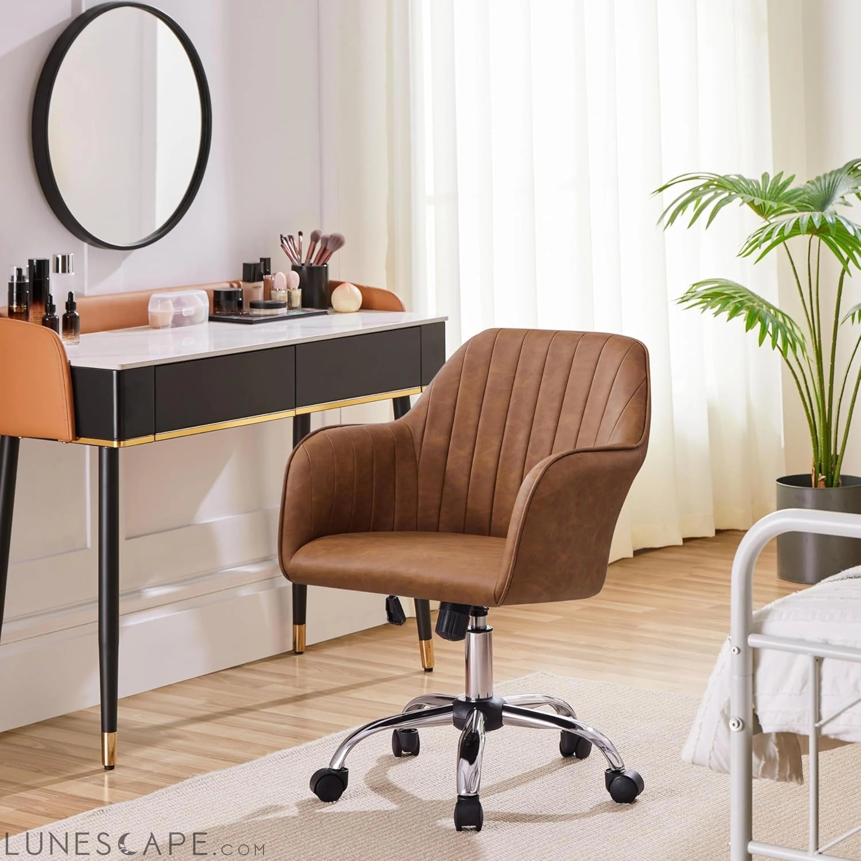 Modern Faux Leather Desk Chair Height Adjustable Task Chair Swivel LUNESCAPE