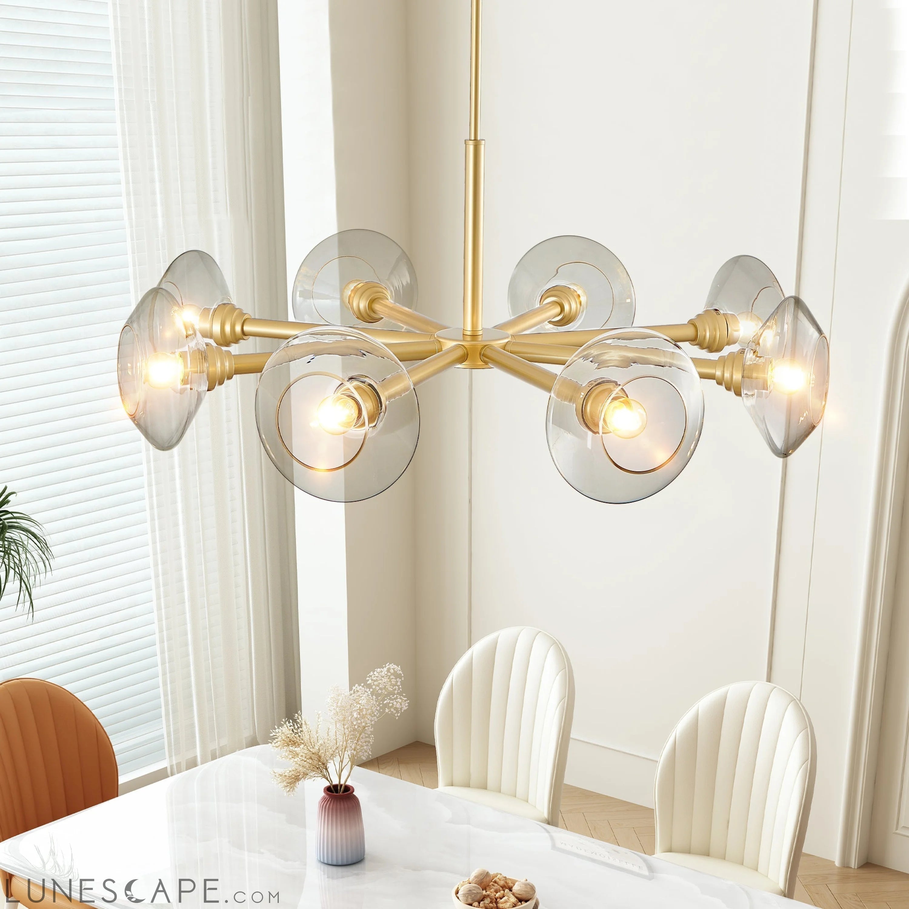 Modern Gold 8-Light Sputnik Chandelier with Clear Glass Shades LUNESCAPE