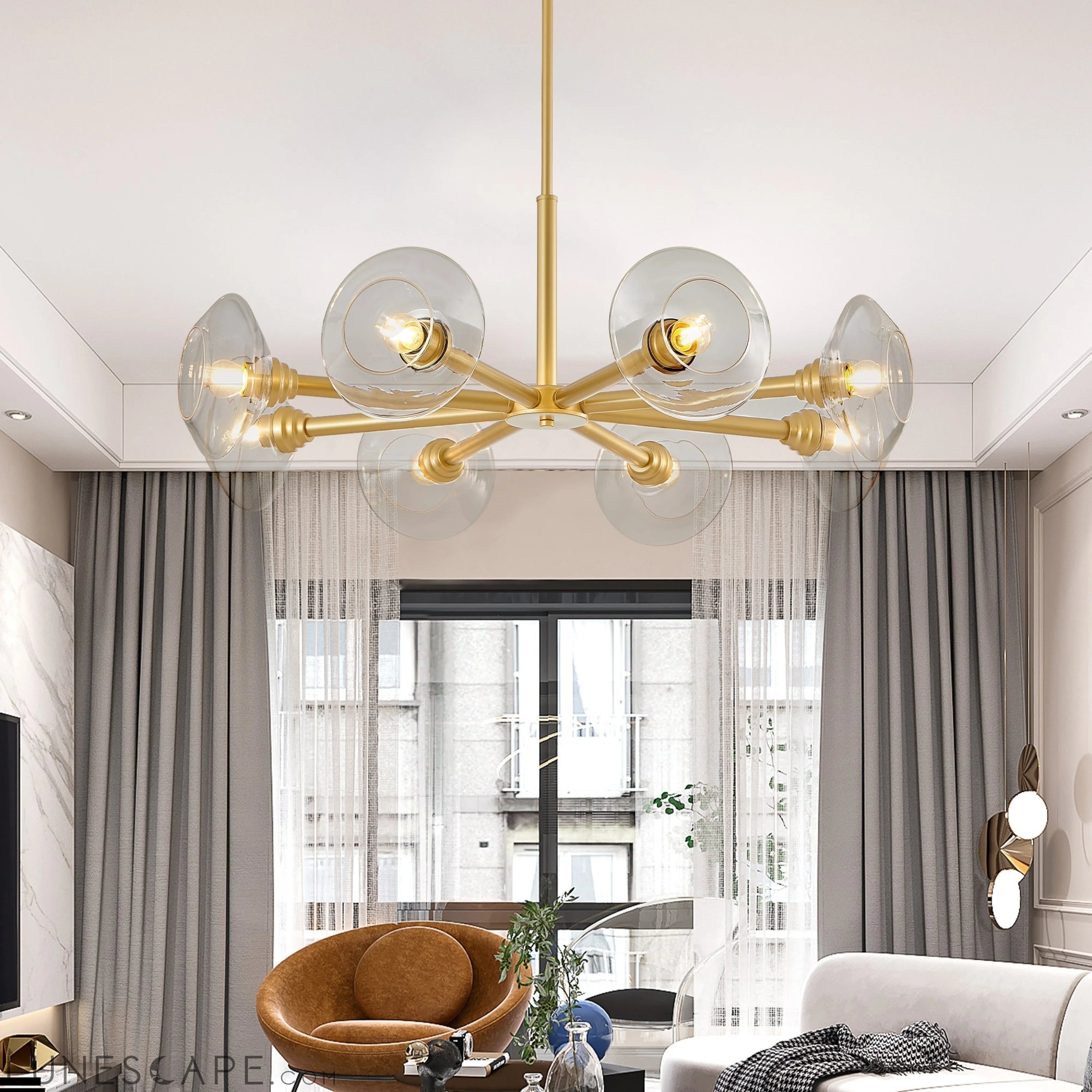 Modern Gold 8-Light Sputnik Chandelier with Clear Glass Shades LUNESCAPE
