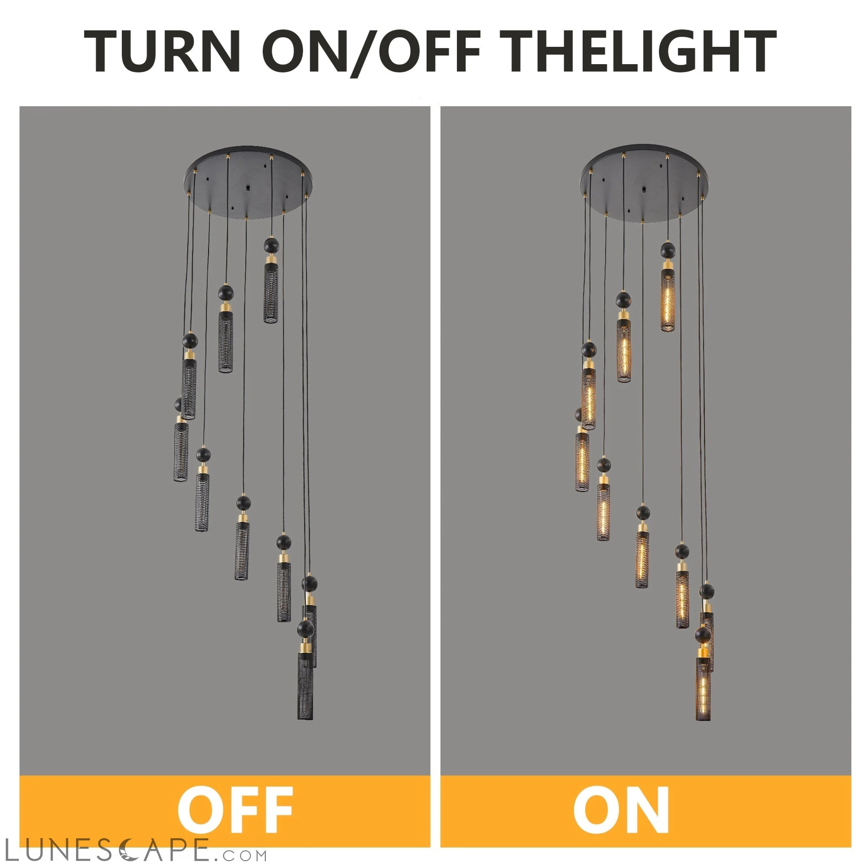 Modern Industrial Multi-Light Pendant Chandelier 9-Light Black & Gold LUNESCAPE