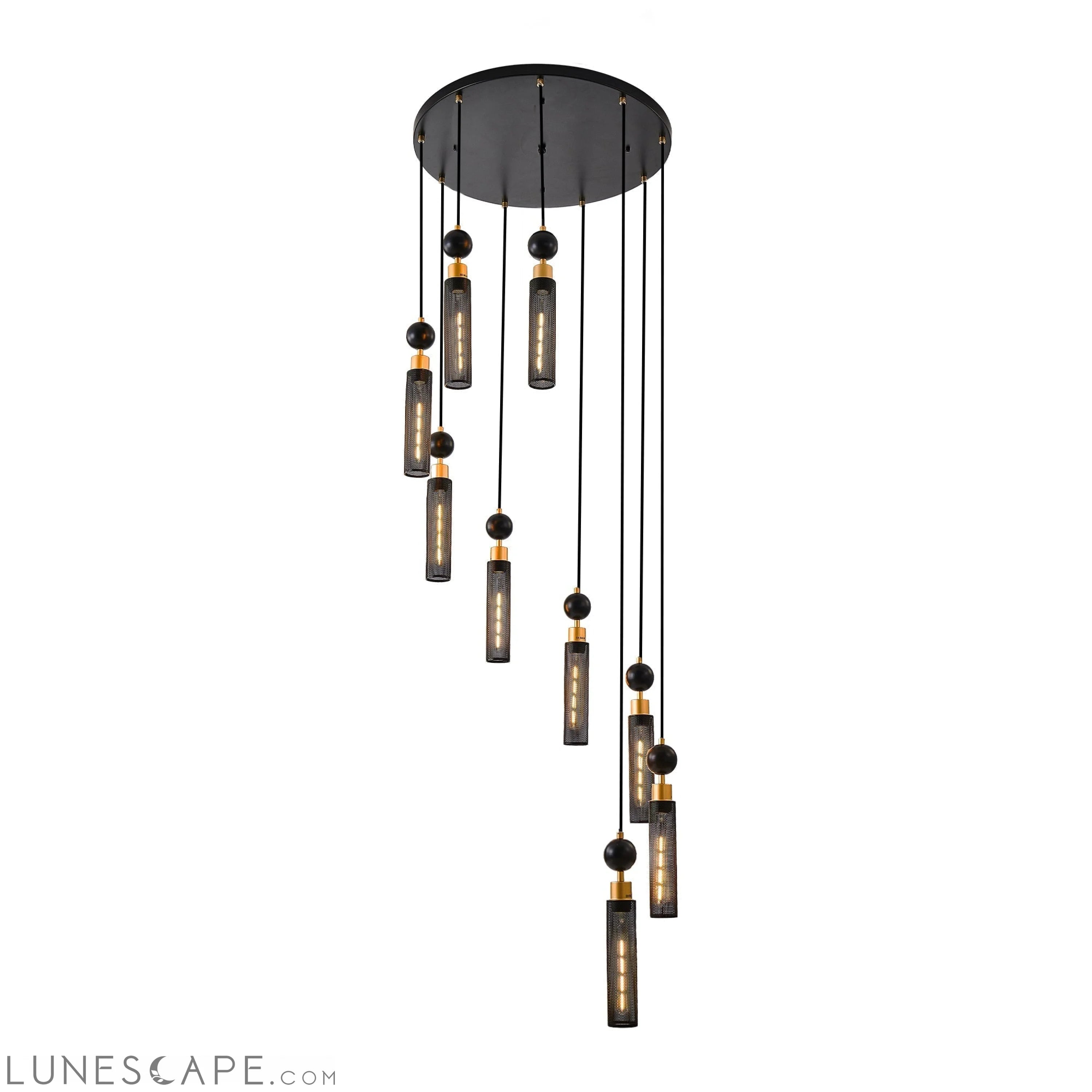 Modern Industrial Multi-Light Pendant Chandelier 9-Light Black & Gold LUNESCAPE