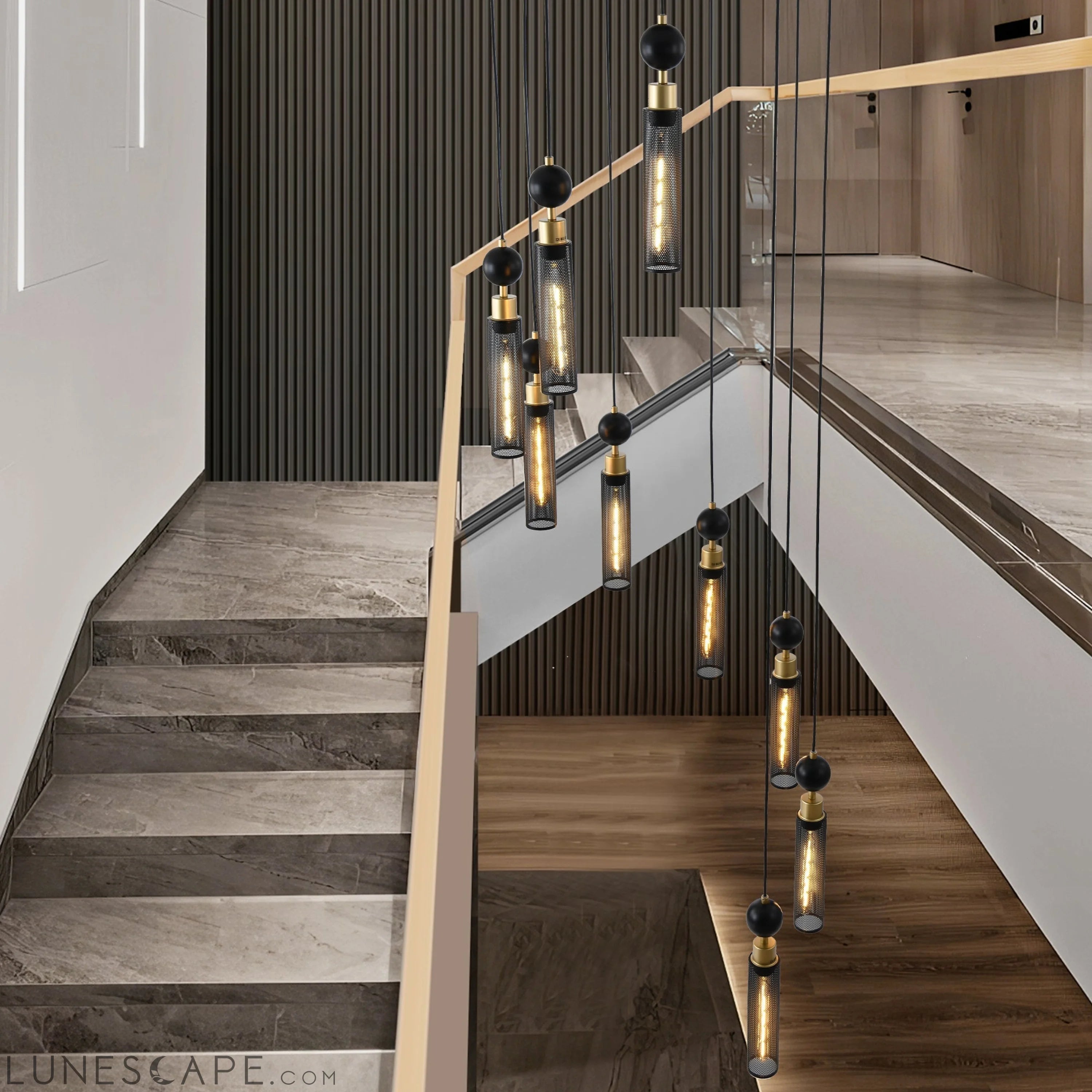 Modern Industrial Multi-Light Pendant Chandelier 9-Light Black & Gold LUNESCAPE