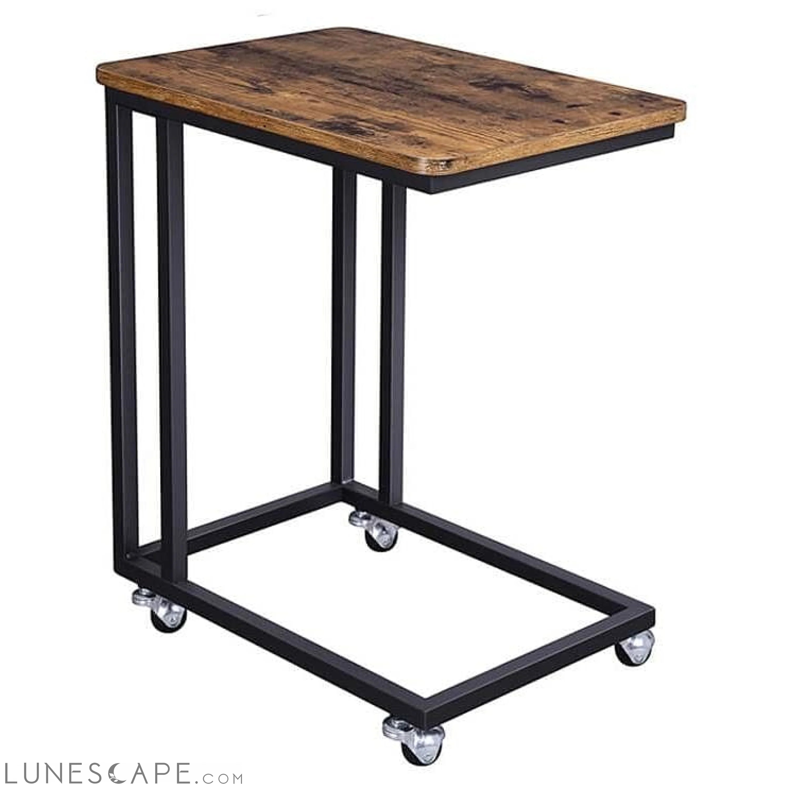 Modern Industrial Side Table Nightstand TV Tray on Wheels LUNESCAPE