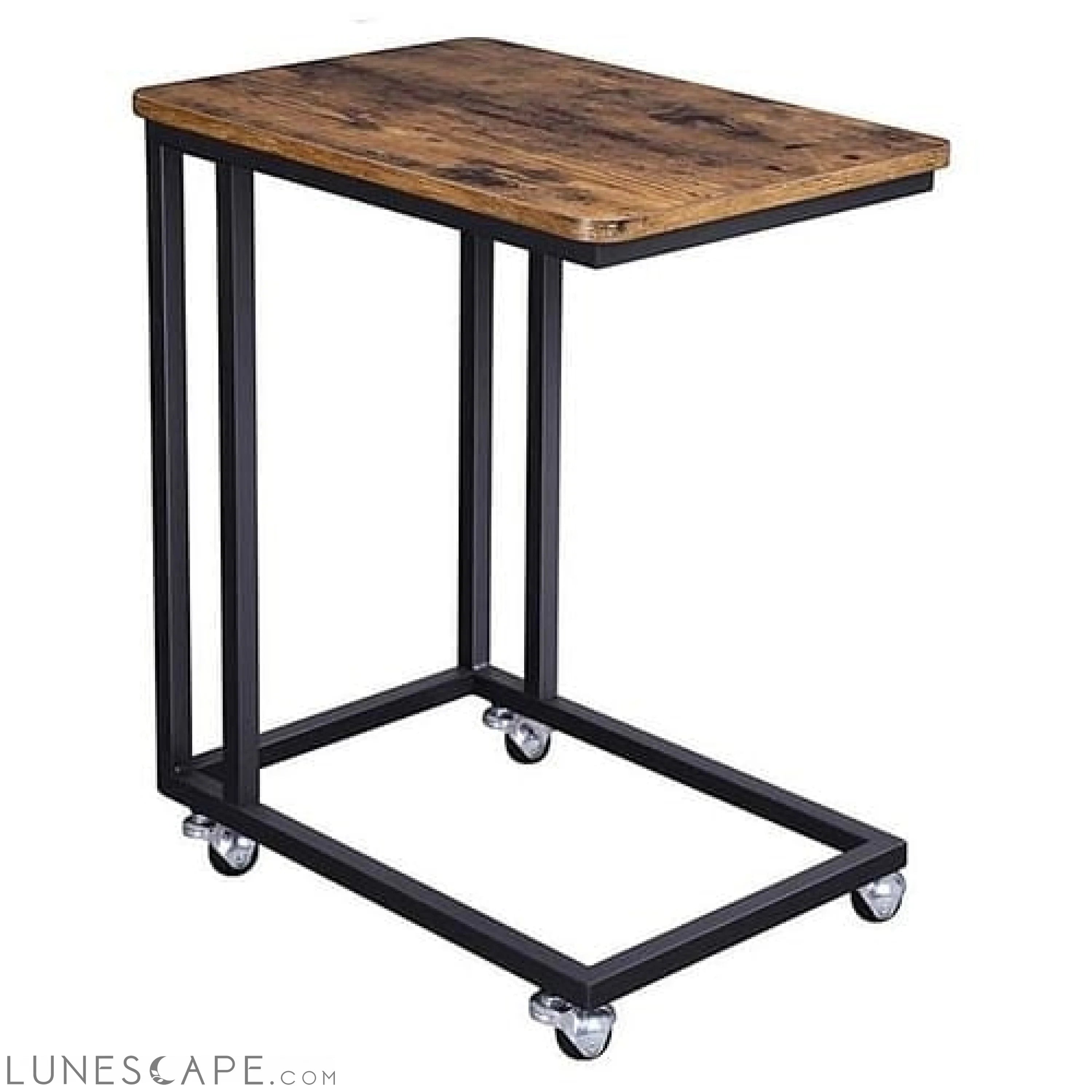 Modern Industrial Side Table Nightstand TV Tray on Wheels LUNESCAPE