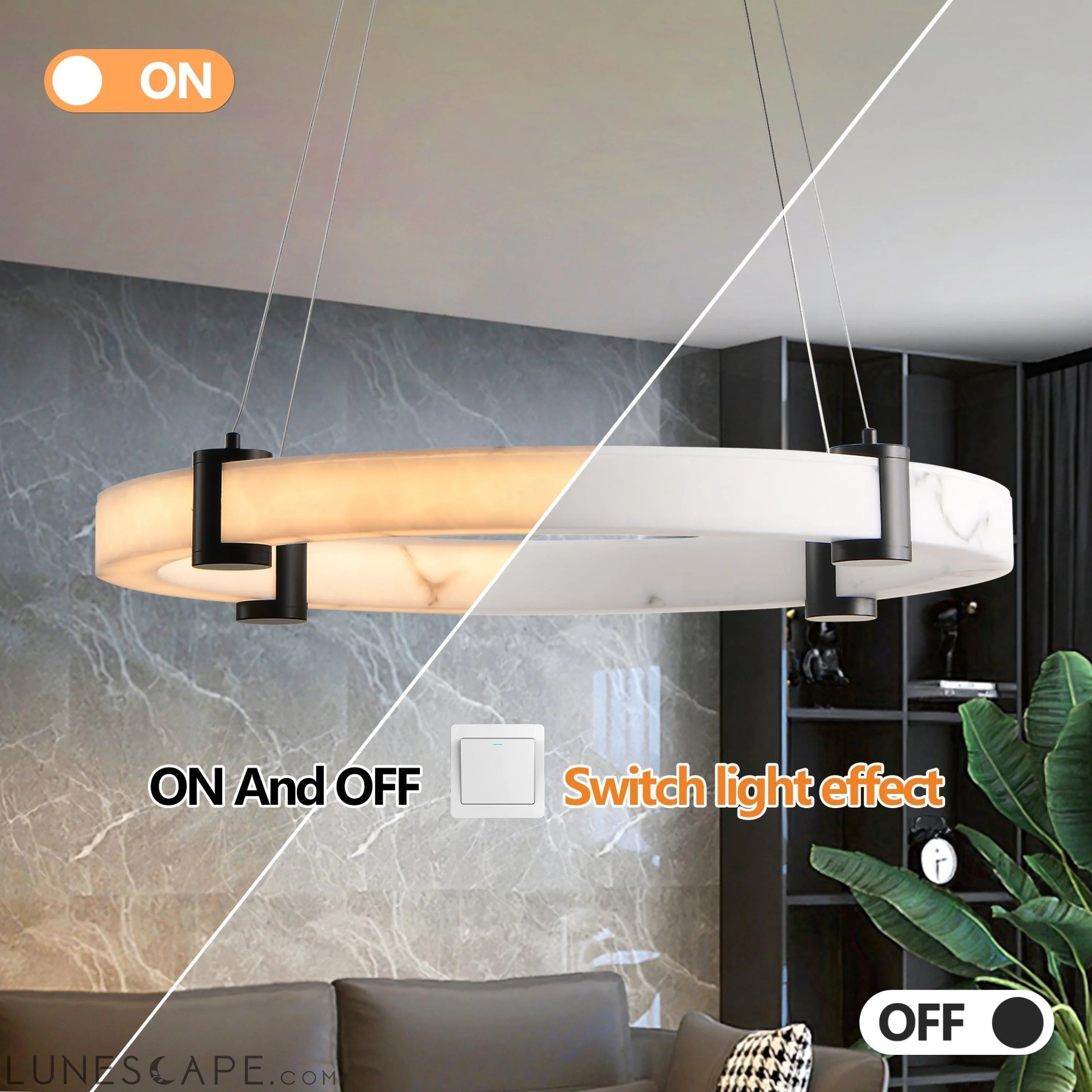 Modern LED Pendant Light, 23.6-Inch Round Hanging Chandelier with LUNESCAPE