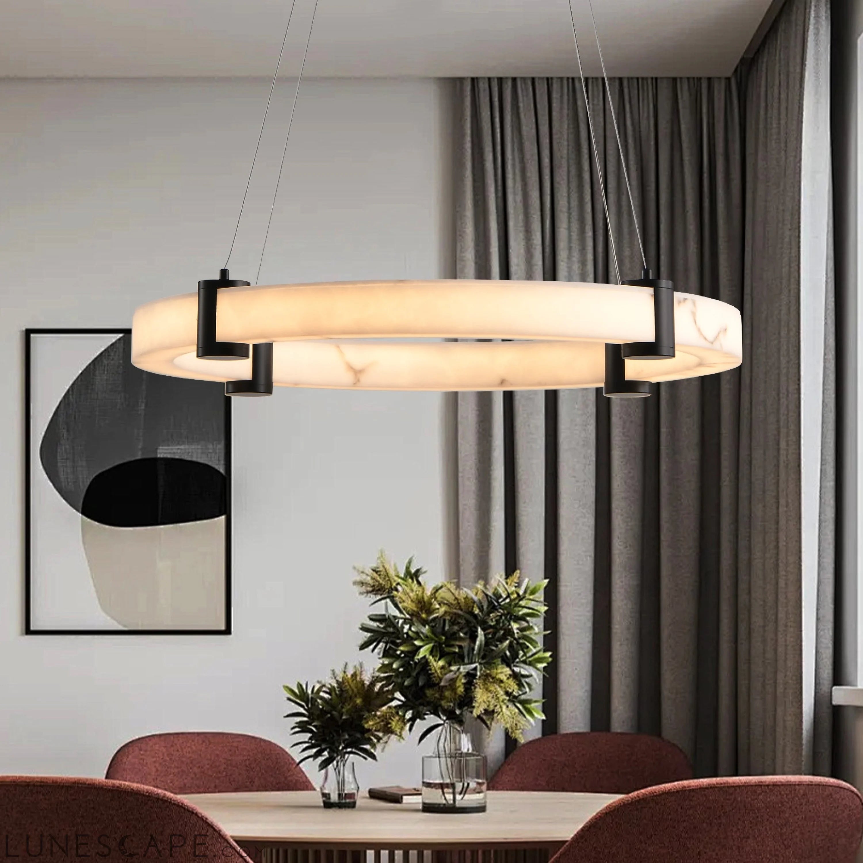 Modern LED Pendant Light, 23.6-Inch Round Hanging Chandelier with LUNESCAPE