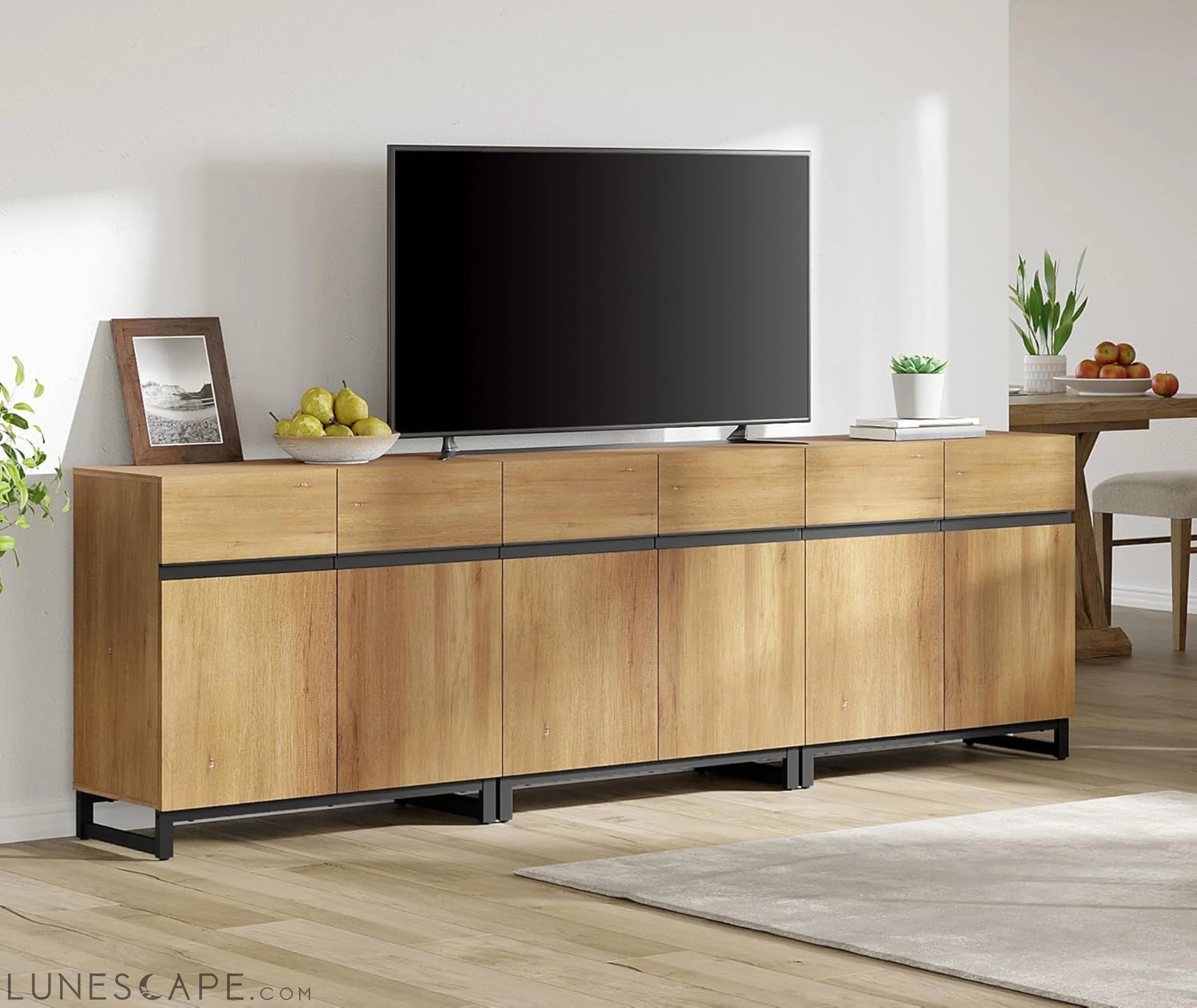 Modern TV Stand for Tvs up to 110 Inch, 3 in 1 Wood Entertainment LUNESCAPE