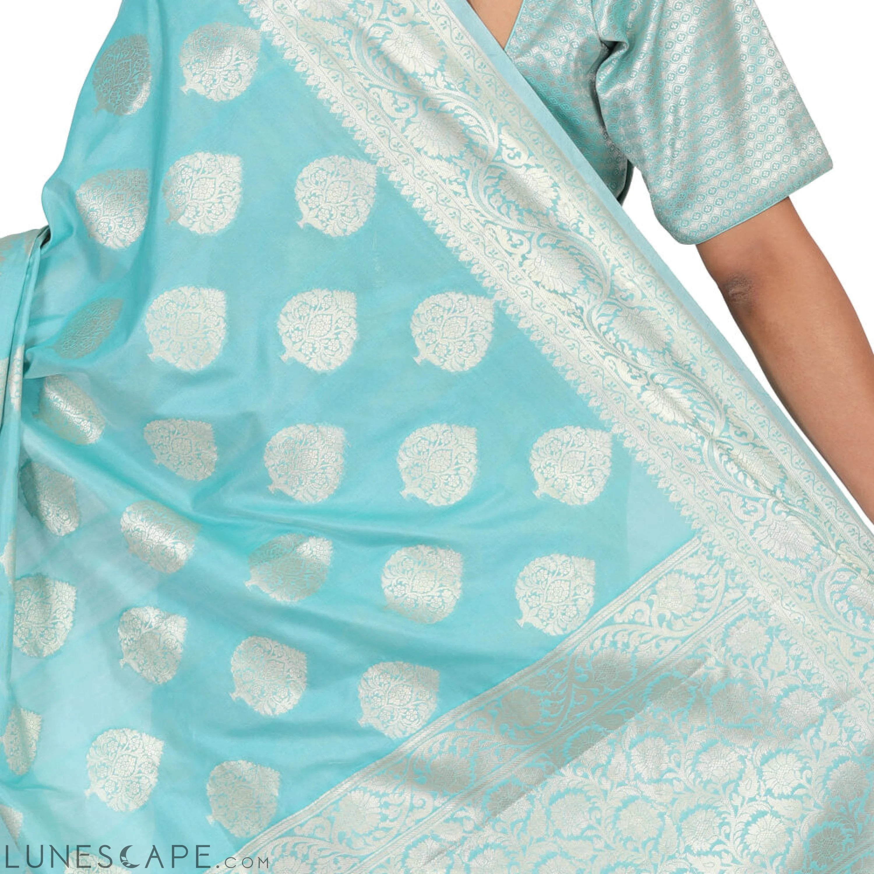 Monica Silk Banarasi Saree - Sky Blue LUNESCAPE