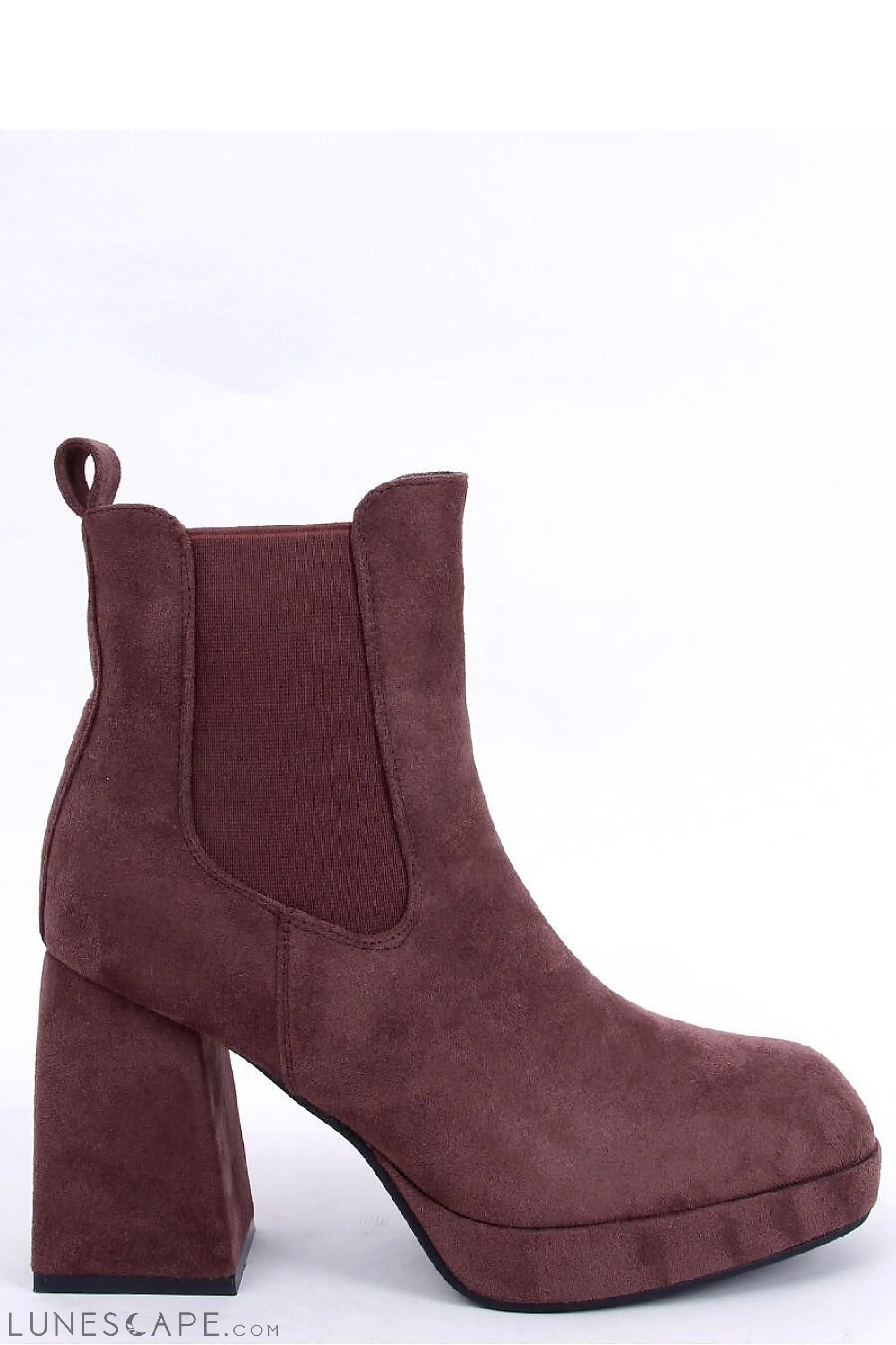 Monochrome Brown Suede High Heel Chelsea Boots with Side Zip LUNESCAPE