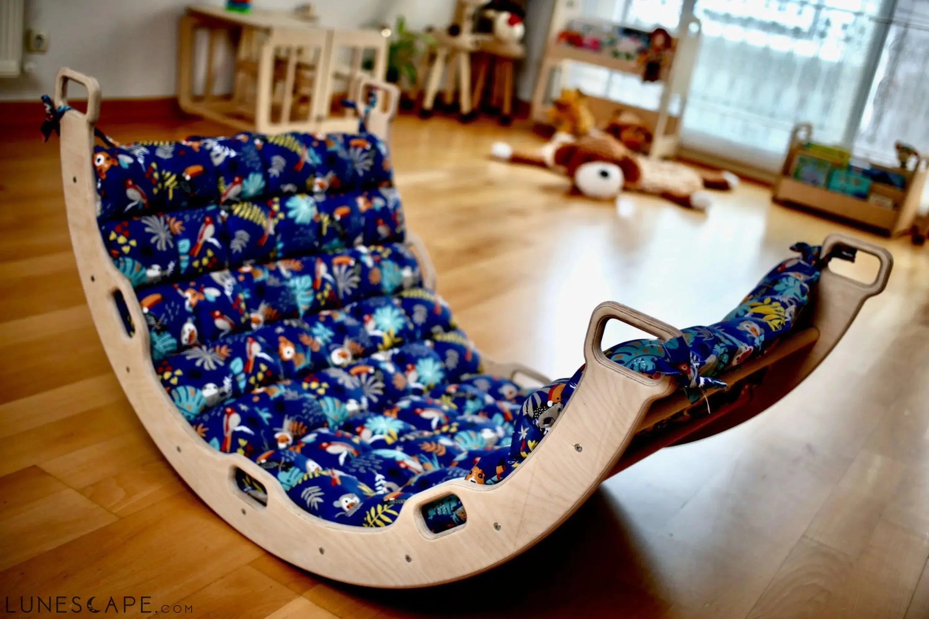 Montessori Baby Play Climber Set Wooden Climbing Arch Rocker & Ramp & LUNESCAPE