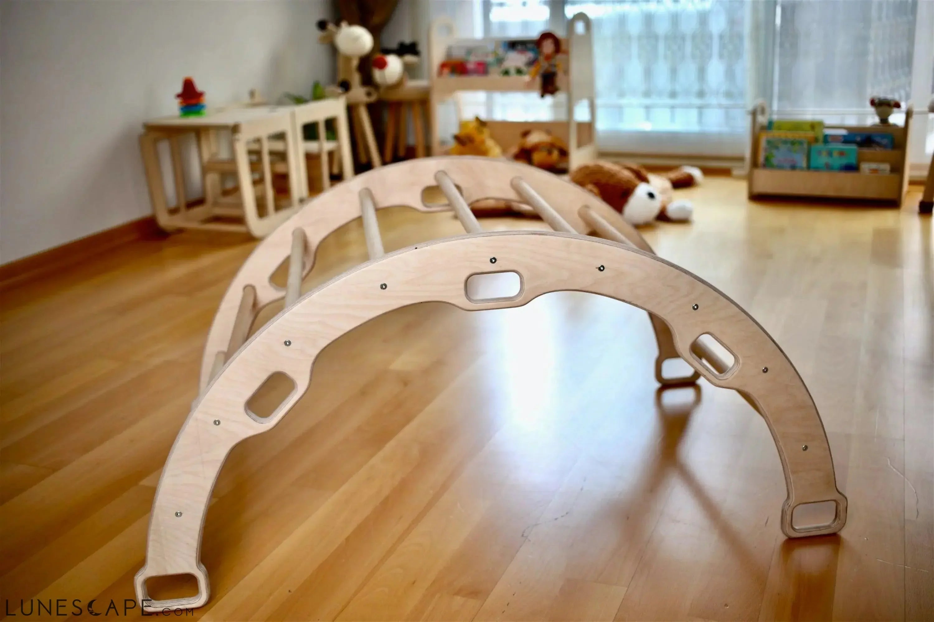 Montessori Baby Play Climber Set Wooden Climbing Arch Rocker & Ramp & LUNESCAPE