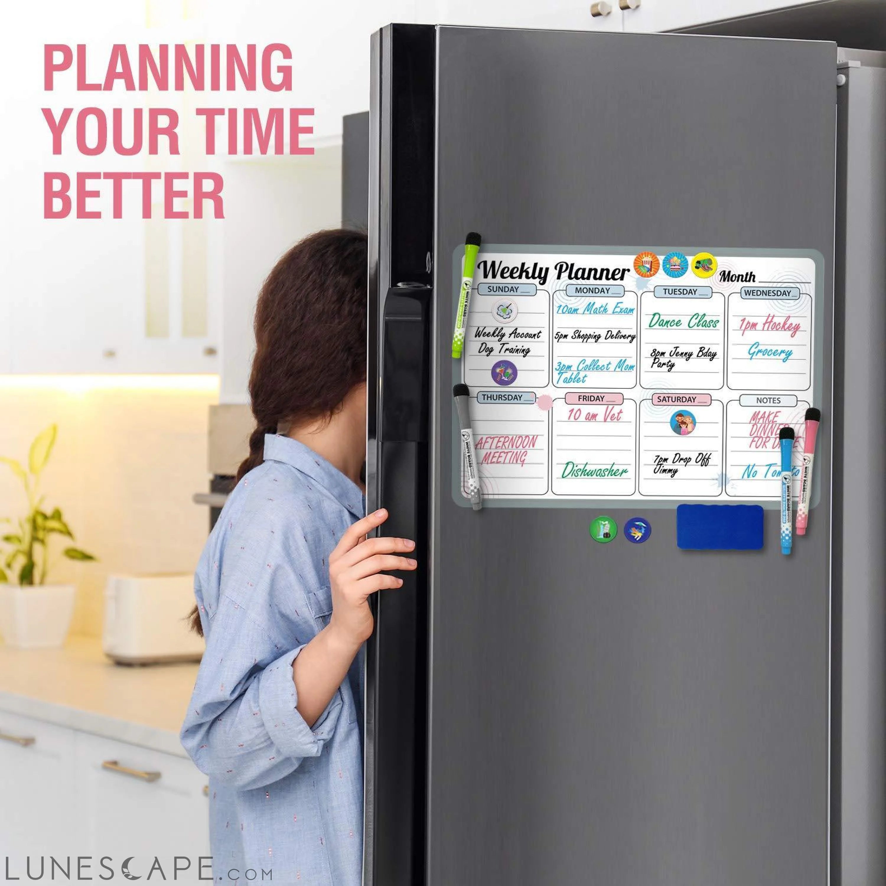 Monthly Magnetic Calendar for Fridge 12x17 In with 3 Markers & Eraser LUNESCAPE