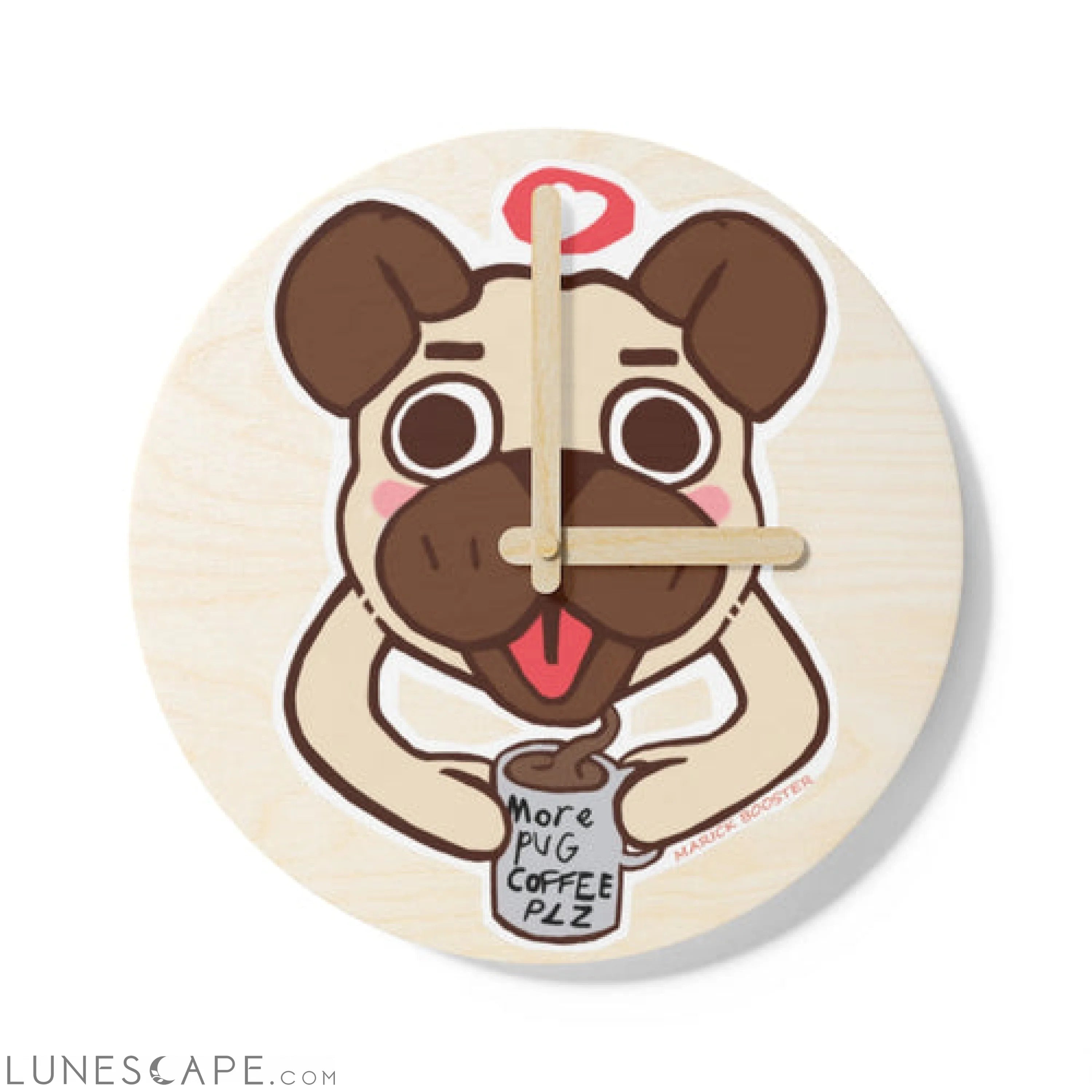 More Pug Coffee Please Wooden Wall Clock LUNESCAPE