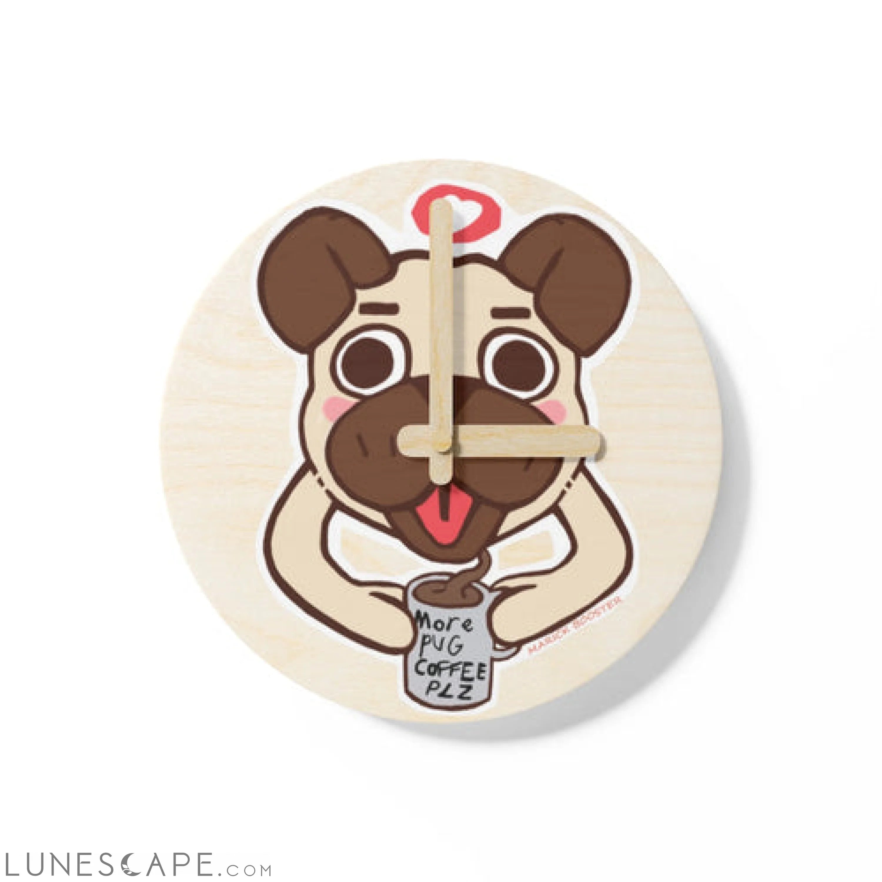 More Pug Coffee Please Wooden Wall Clock LUNESCAPE