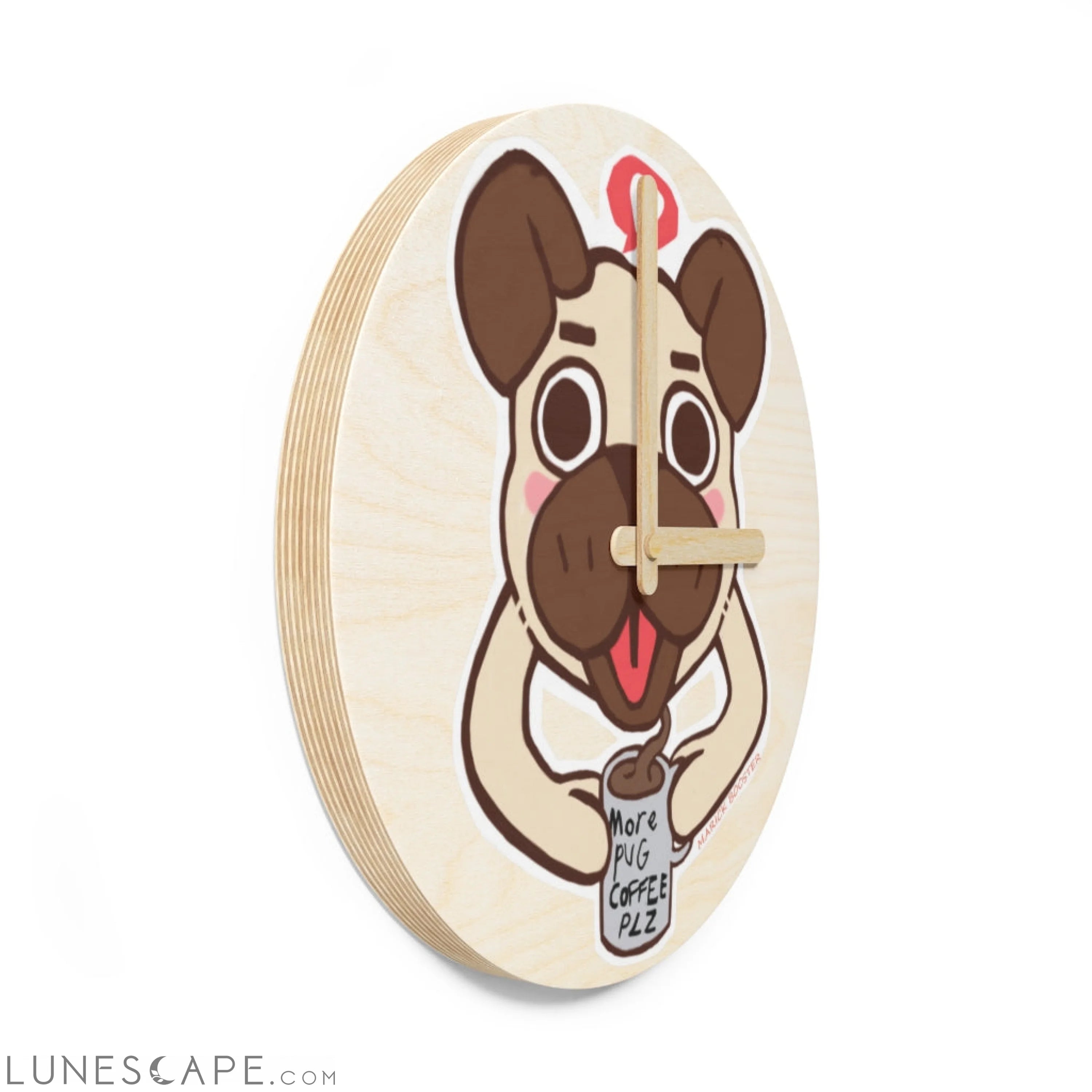 More Pug Coffee Please Wooden Wall Clock LUNESCAPE