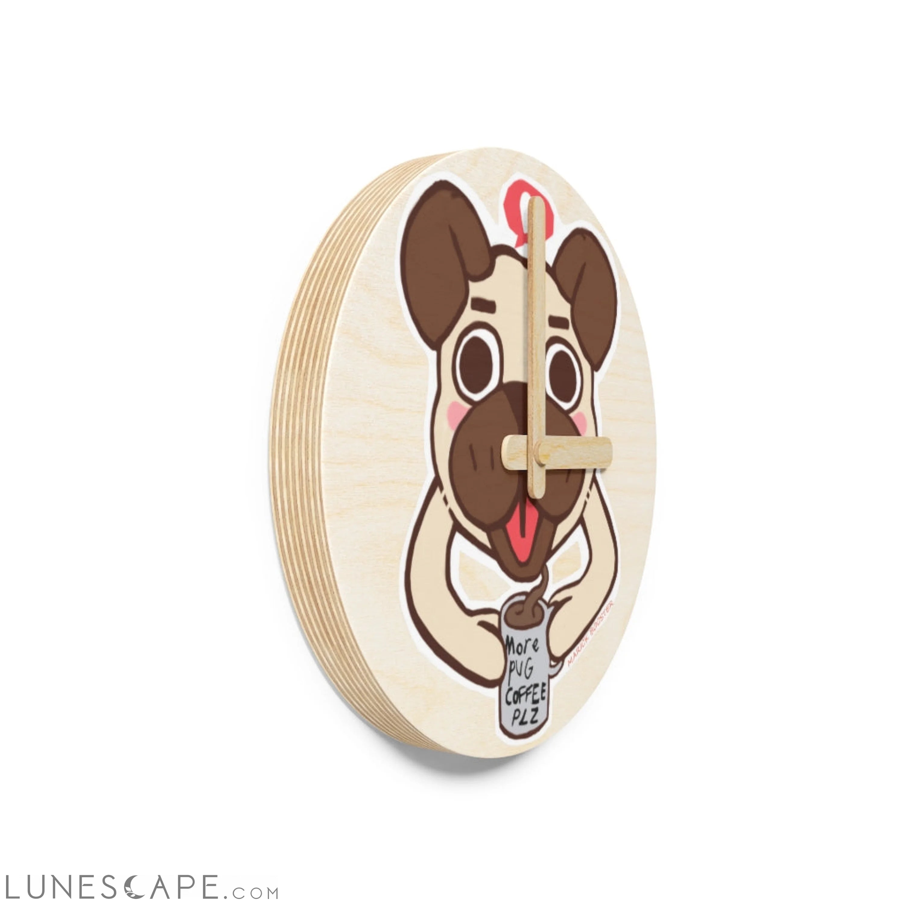 More Pug Coffee Please Wooden Wall Clock LUNESCAPE