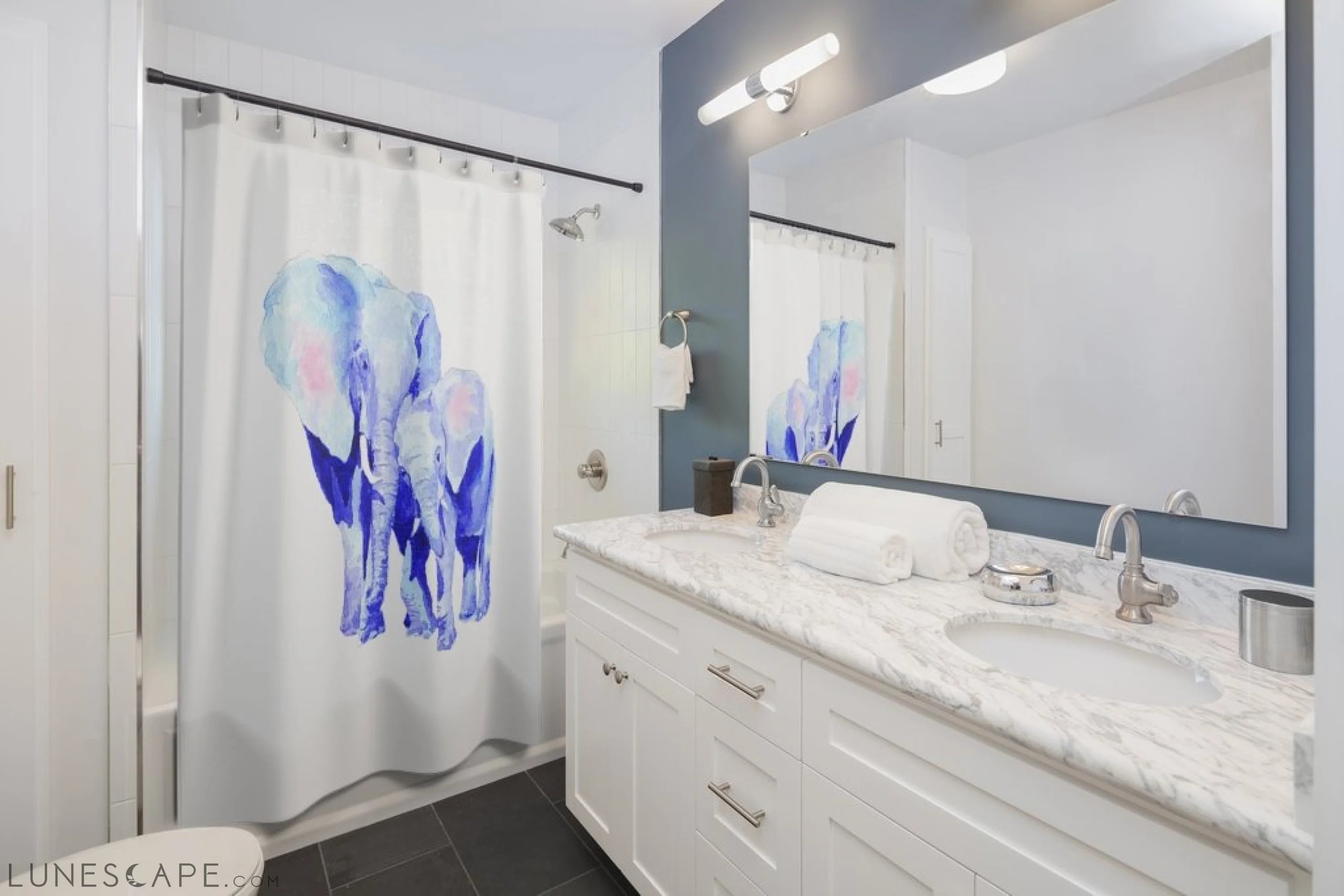 Mother and Baby Auspicious Elephant Shower Curtains Home Decor LUNESCAPE