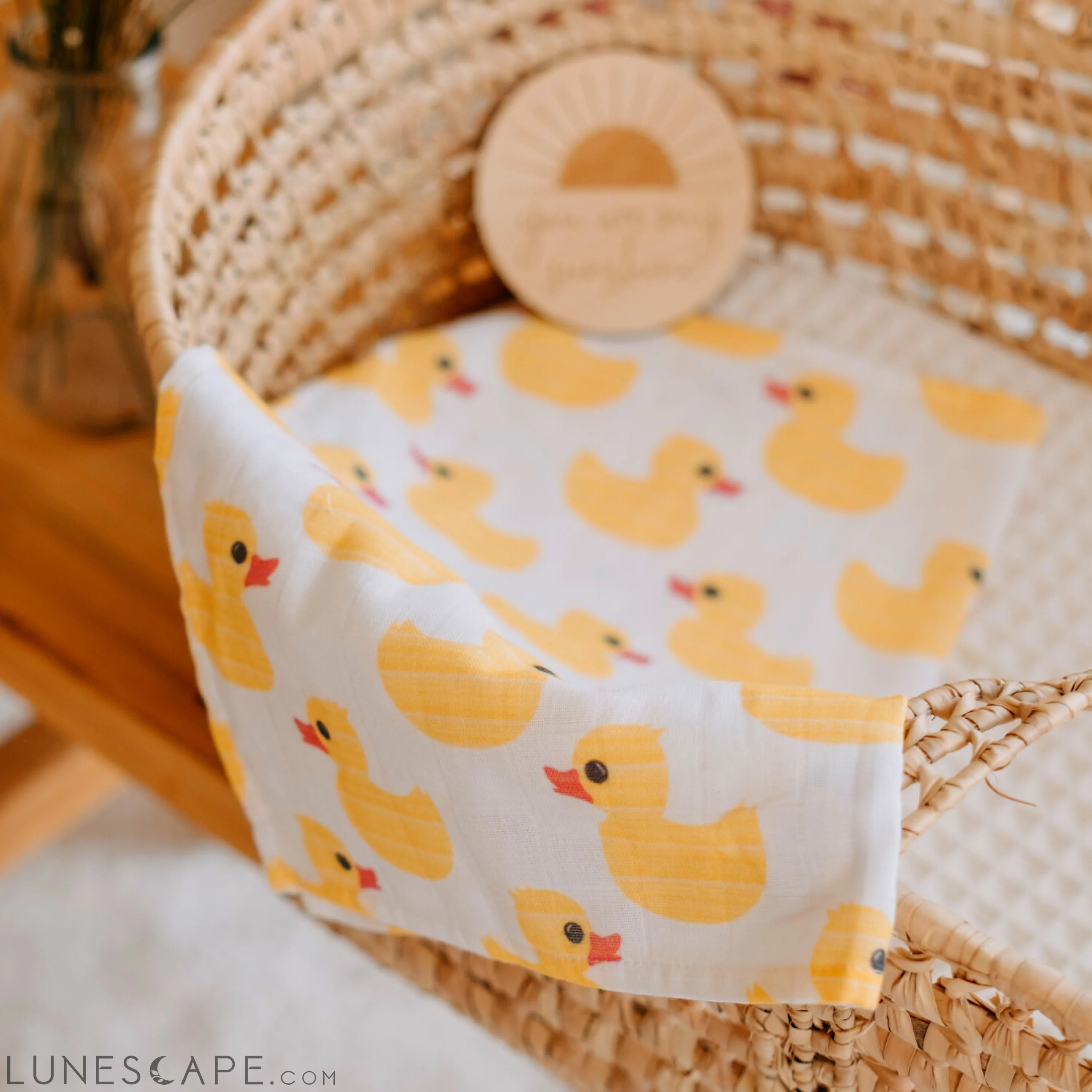 Muslin Square Baby Burp Cloth - Set of 3 - Yellow Rubber Duck LUNESCAPE