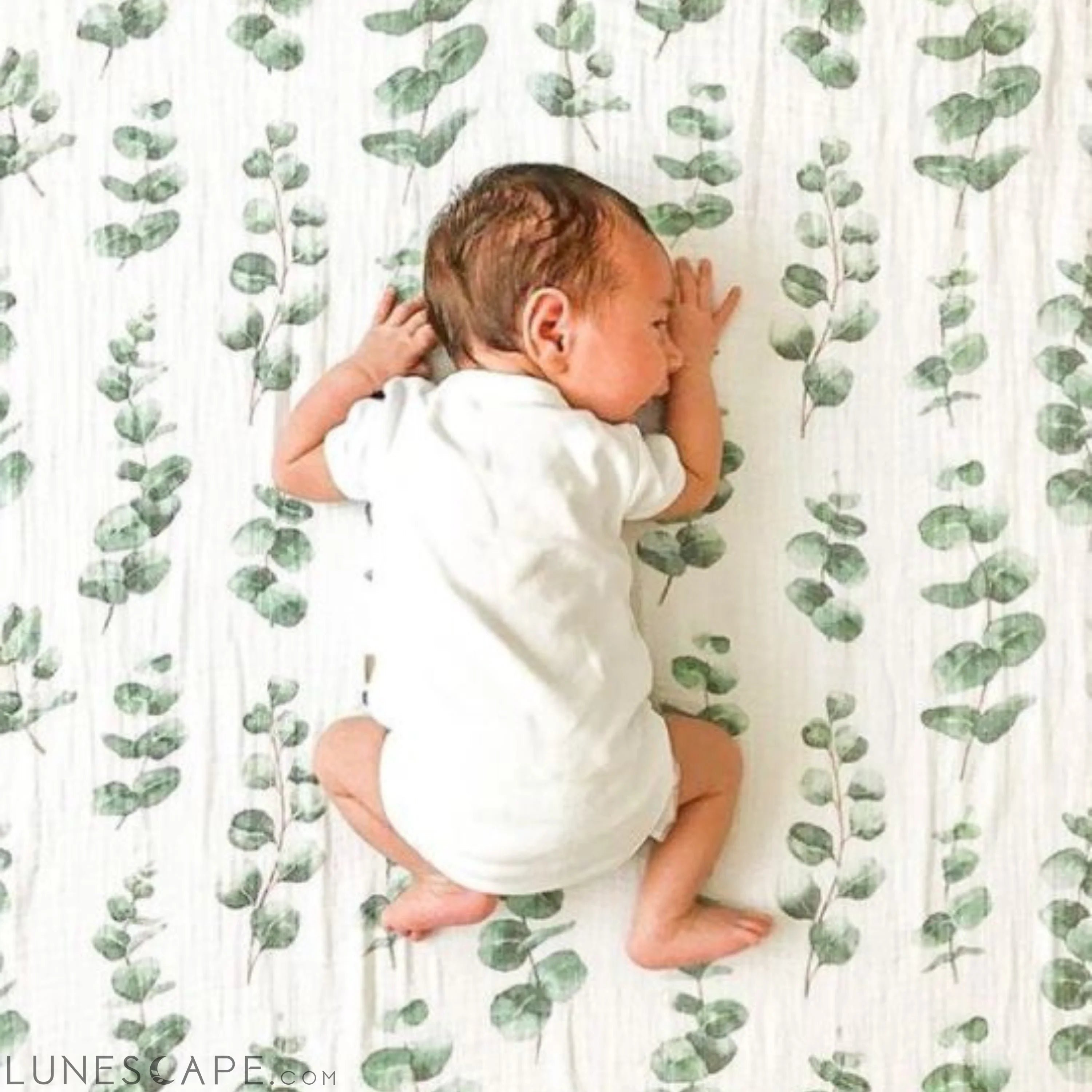 Muslin Swaddle Baby Blanket X-Large 120x120cm Eucalyptus LUNESCAPE