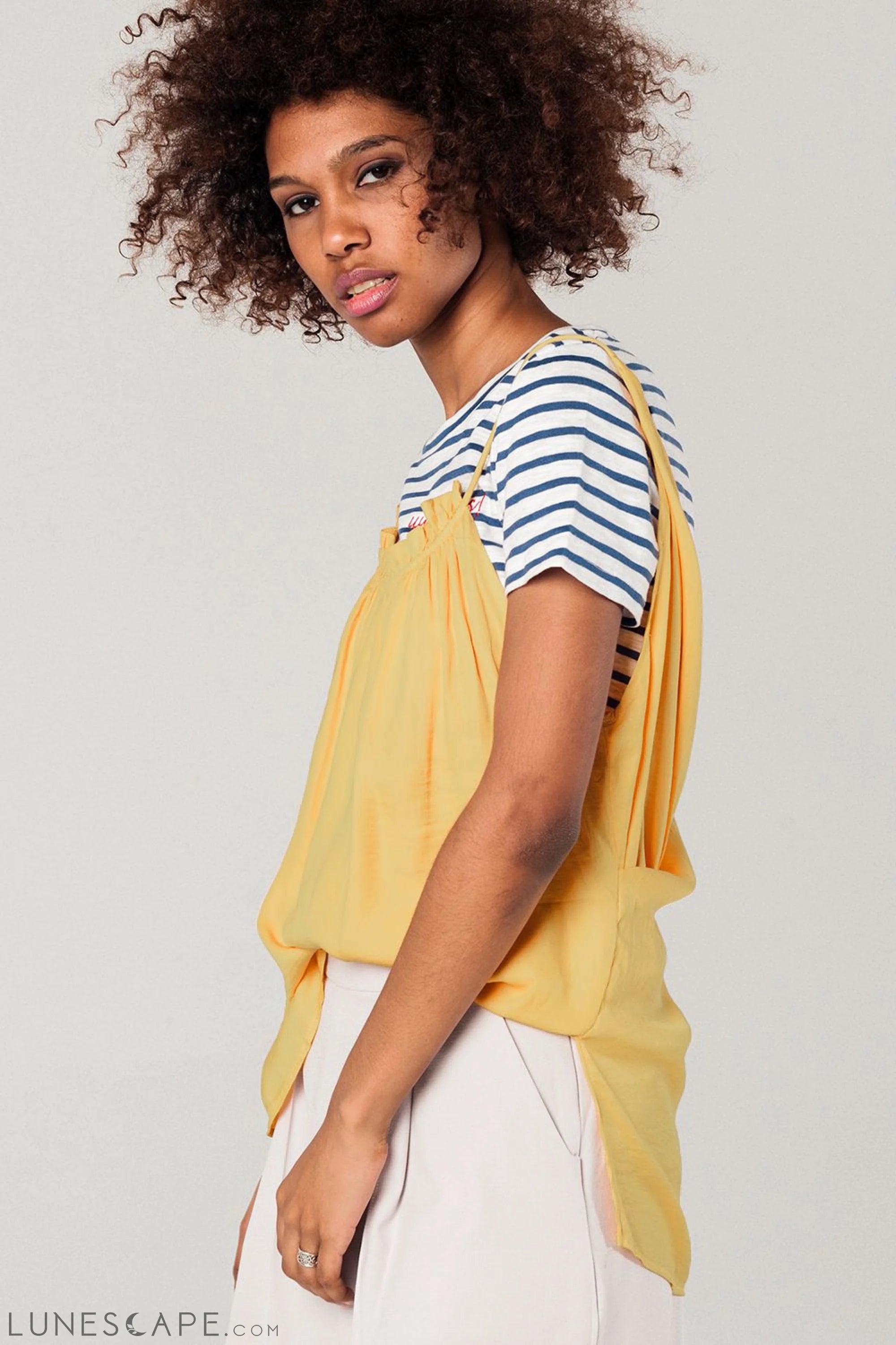 Mustard Top With Open Back Detail Short Sleeved Blouses
