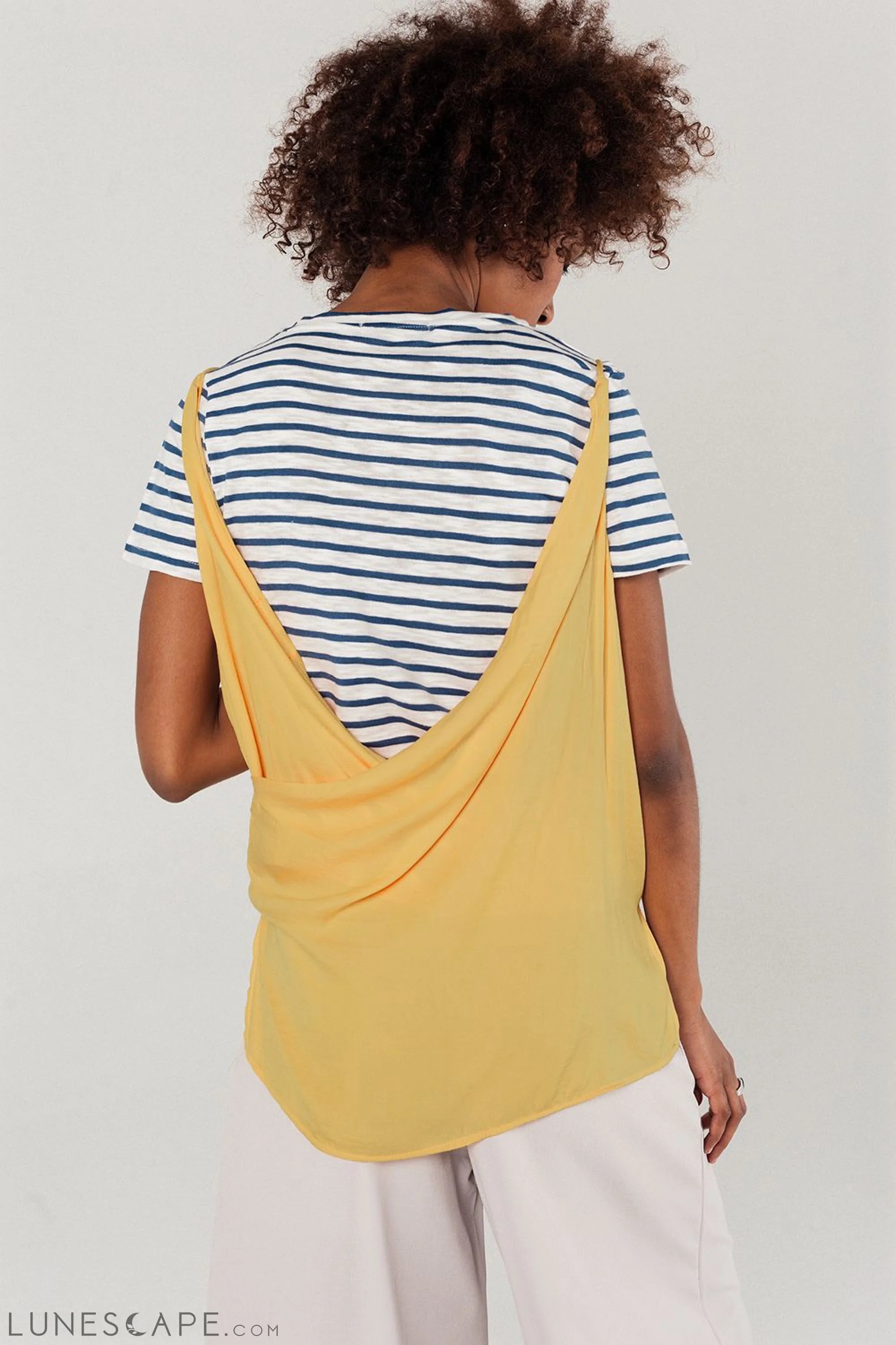 Mustard Top With Open Back Detail Short Sleeved Blouses