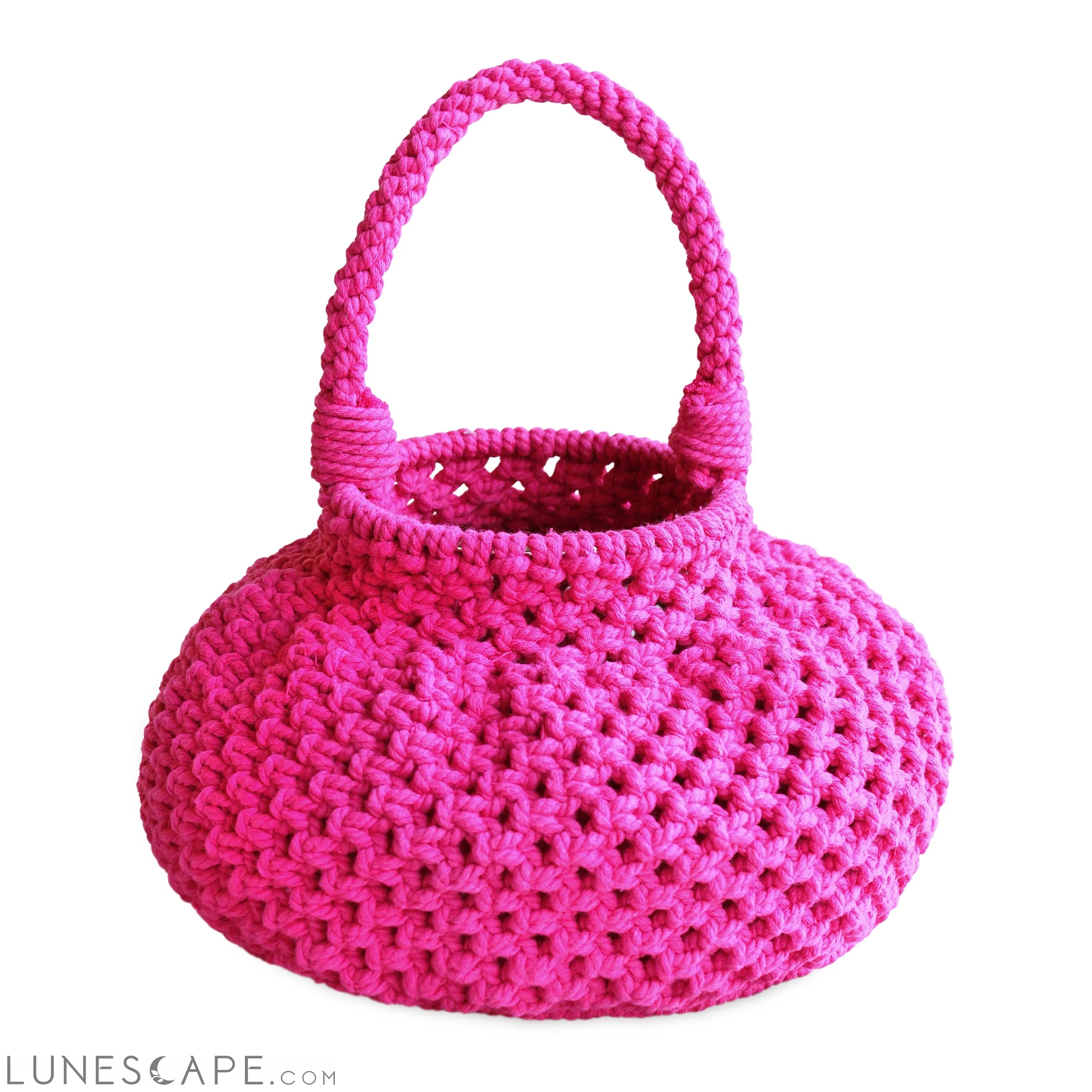 NAGA Macrame Vessel Basket Bag, in Shocking Pink LUNESCAPE