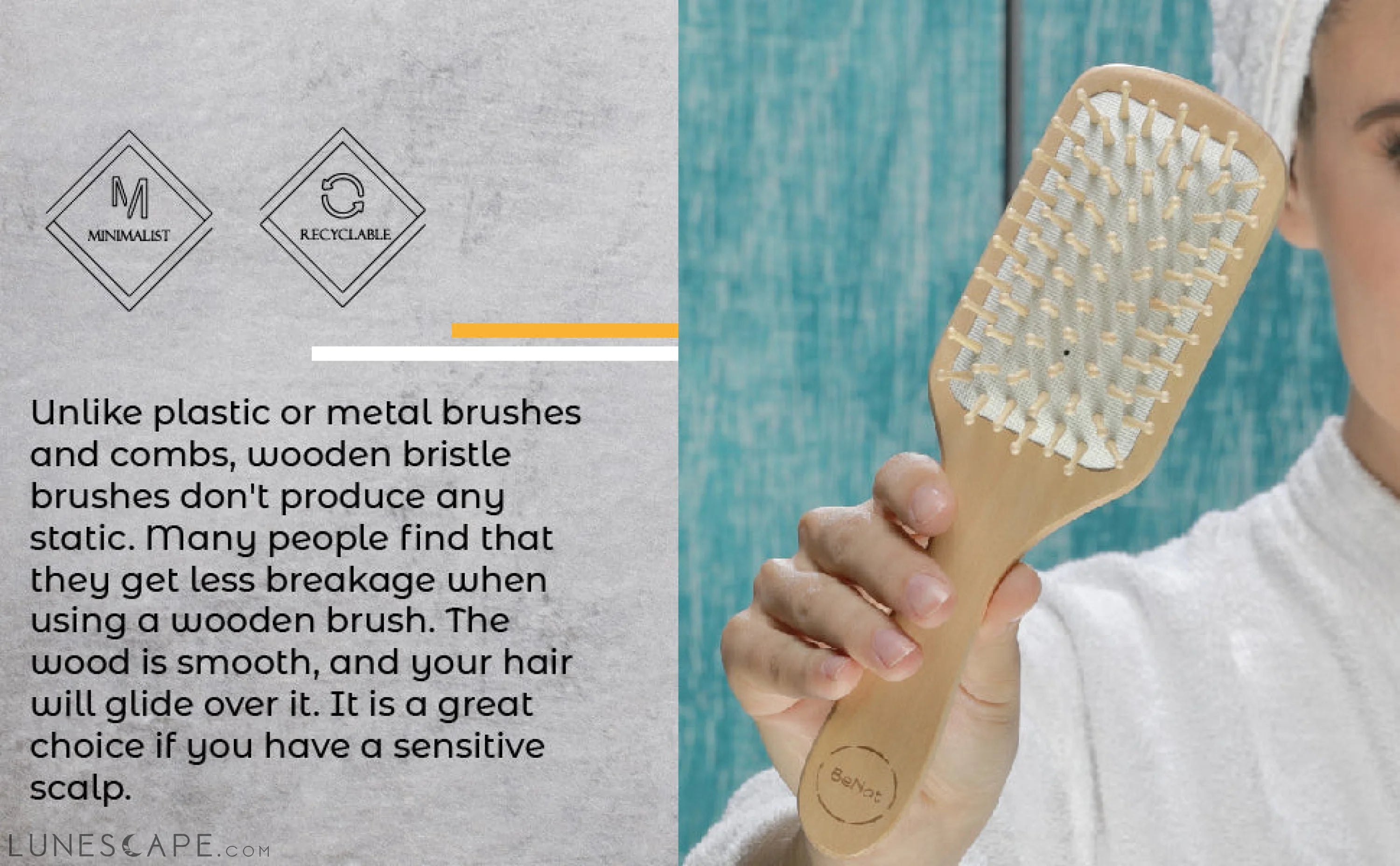 Natural Wooden Detangling Hair Brush LUNESCAPE