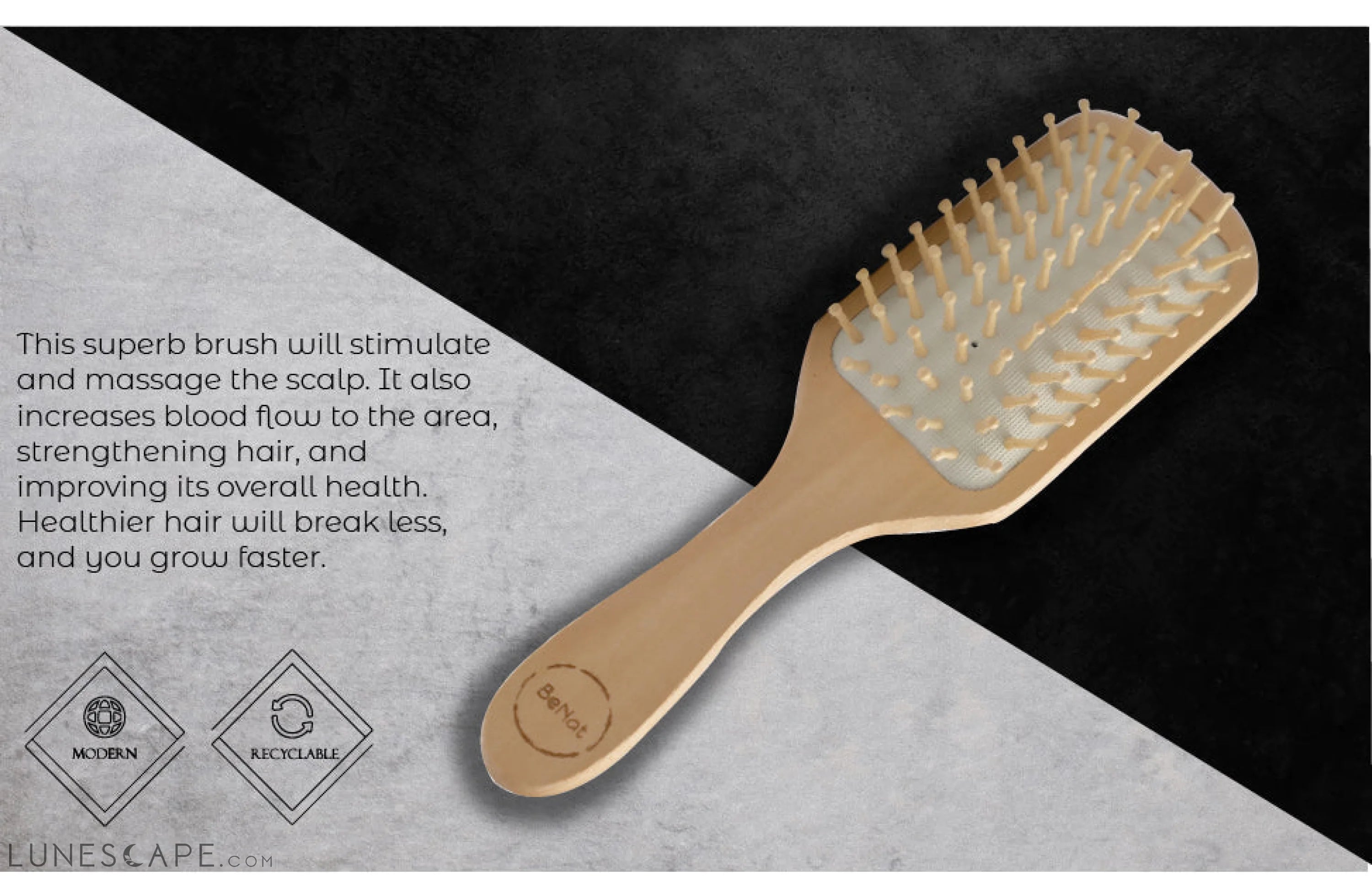 Natural Wooden Detangling Hair Brush LUNESCAPE