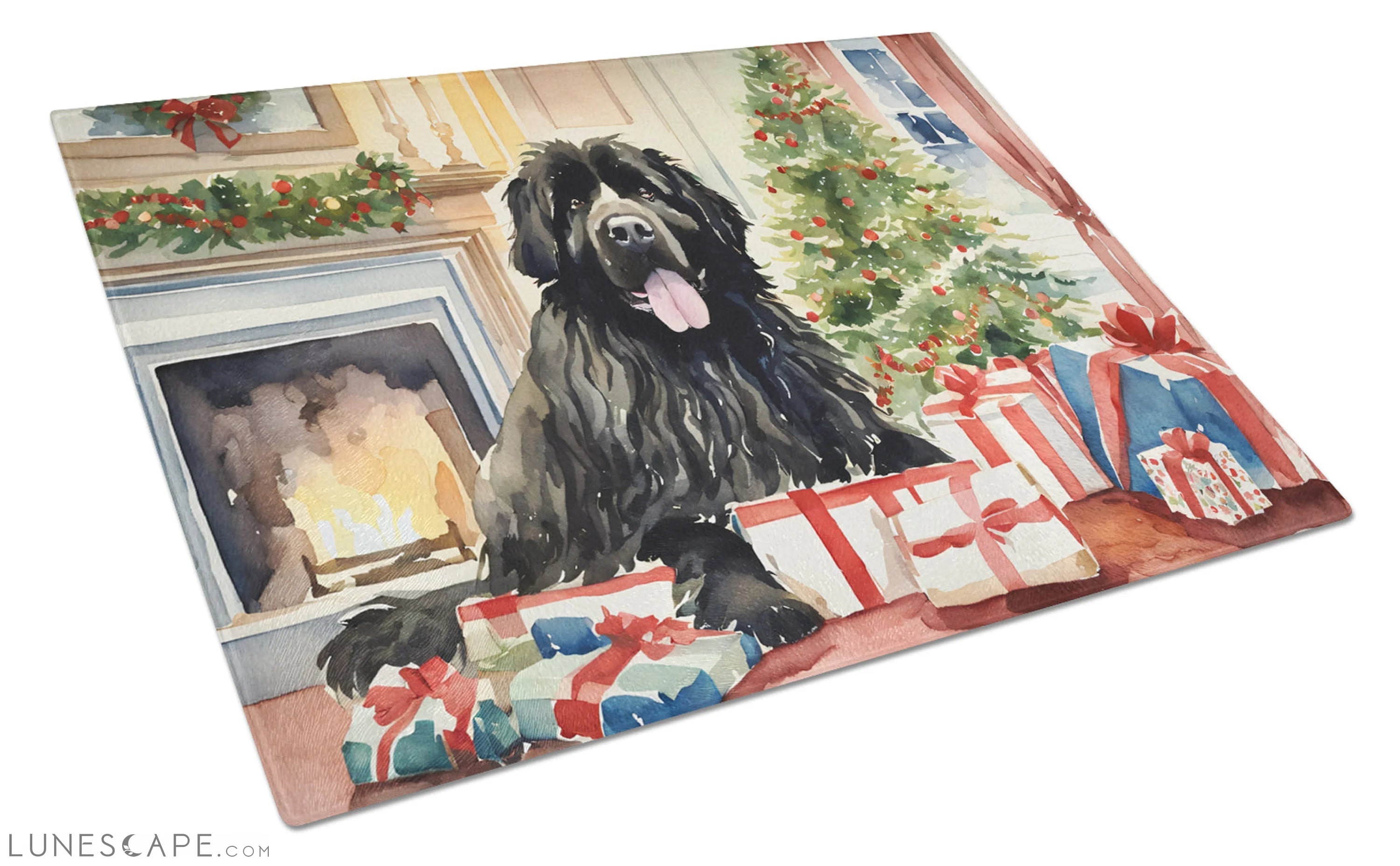 Newfoundland Cozy Christmas Glass Cutting Board LUNESCAPE