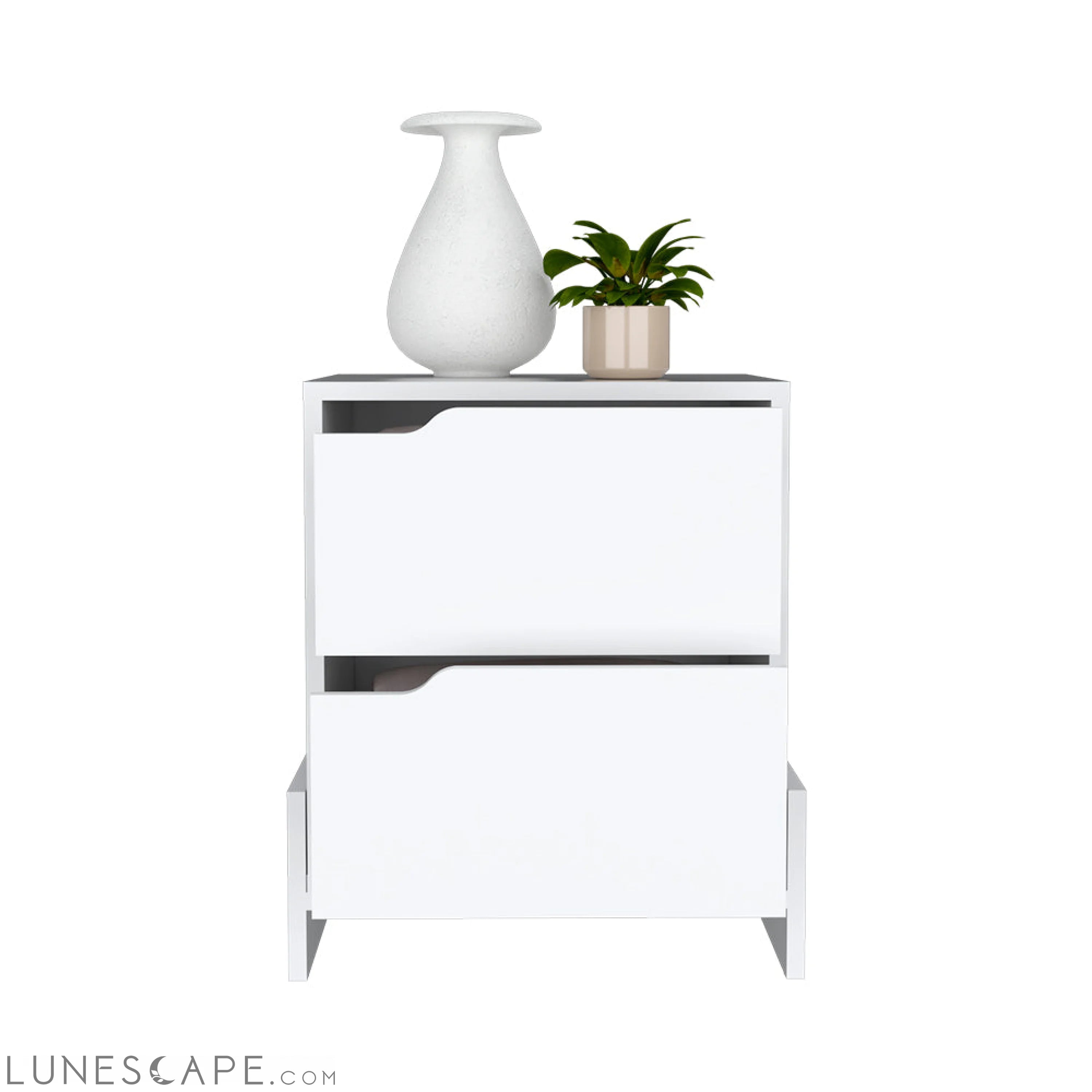 Nightstand Brookland, Bedside Table with Double Drawers and Sturdy LUNESCAPE