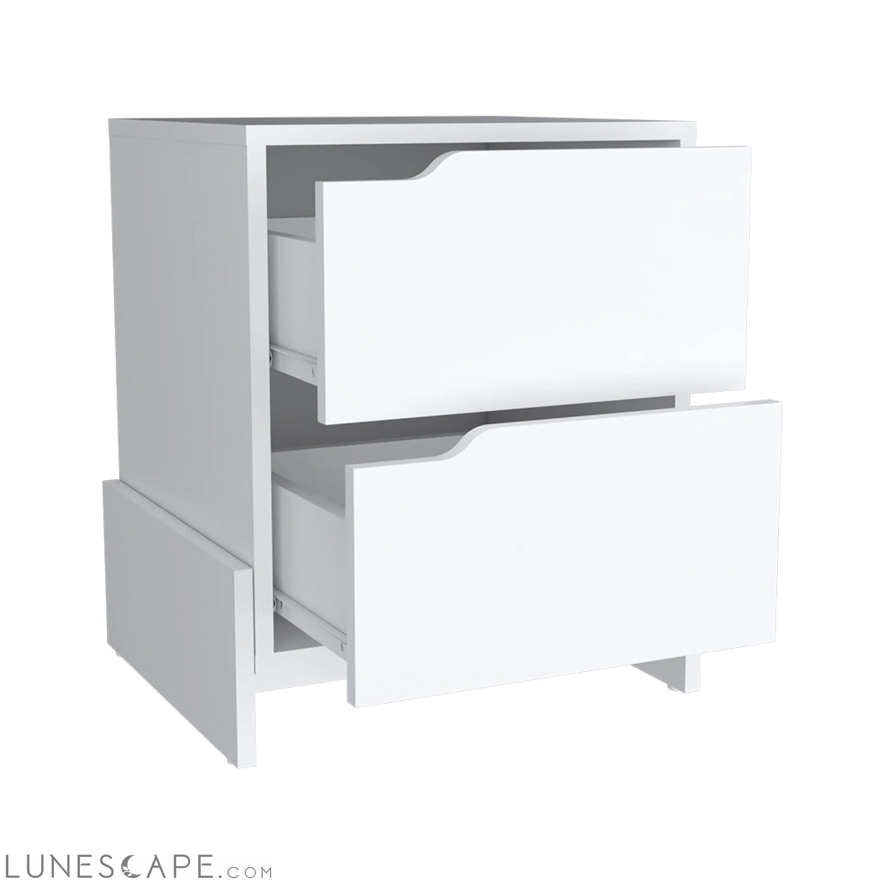Nightstand Brookland, Bedside Table with Double Drawers and Sturdy LUNESCAPE