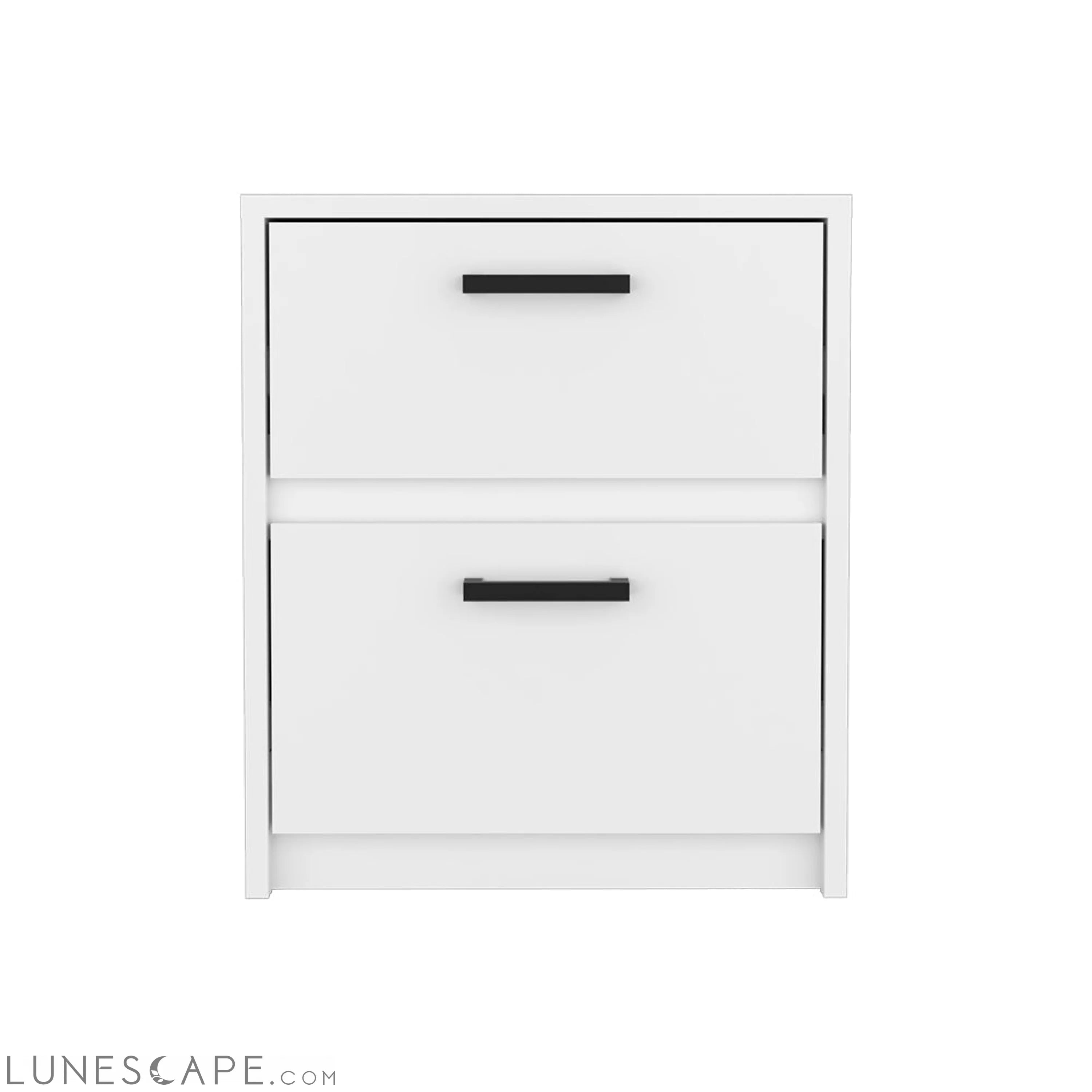 Nightstand Chequered, Two Drawes, White Finish LUNESCAPE