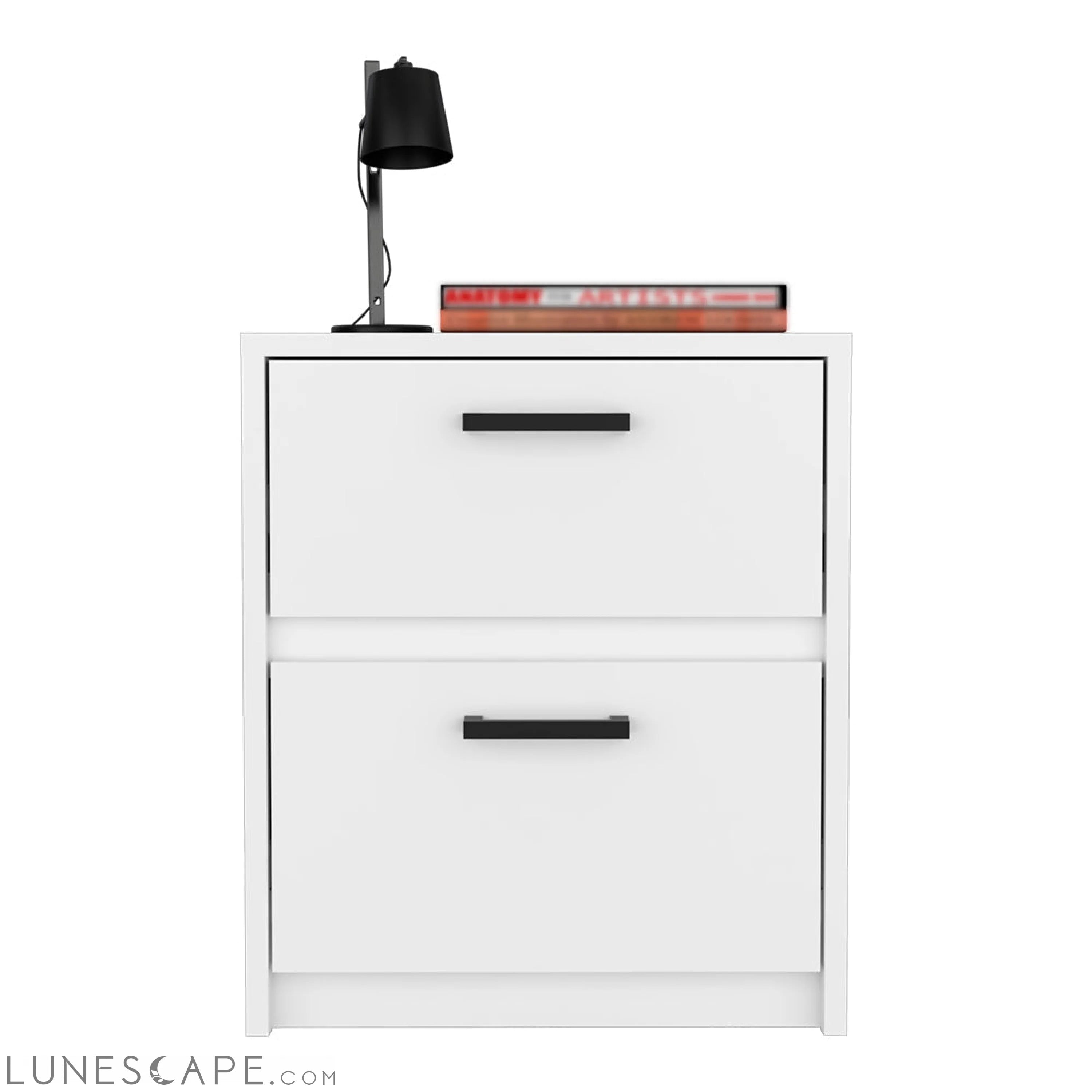 Nightstand Chequered, Two Drawes, White Finish LUNESCAPE