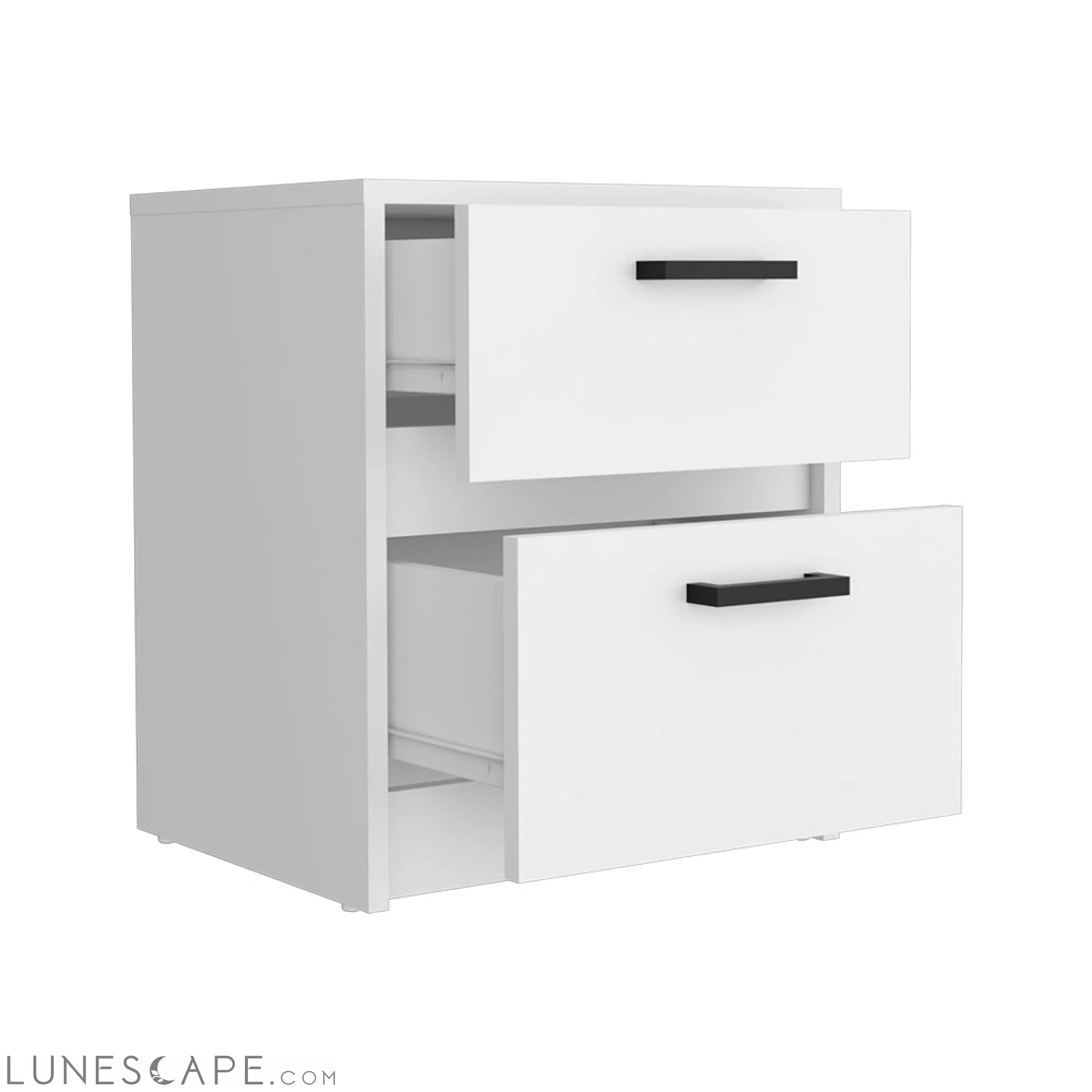 Nightstand Chequered, Two Drawes, White Finish LUNESCAPE