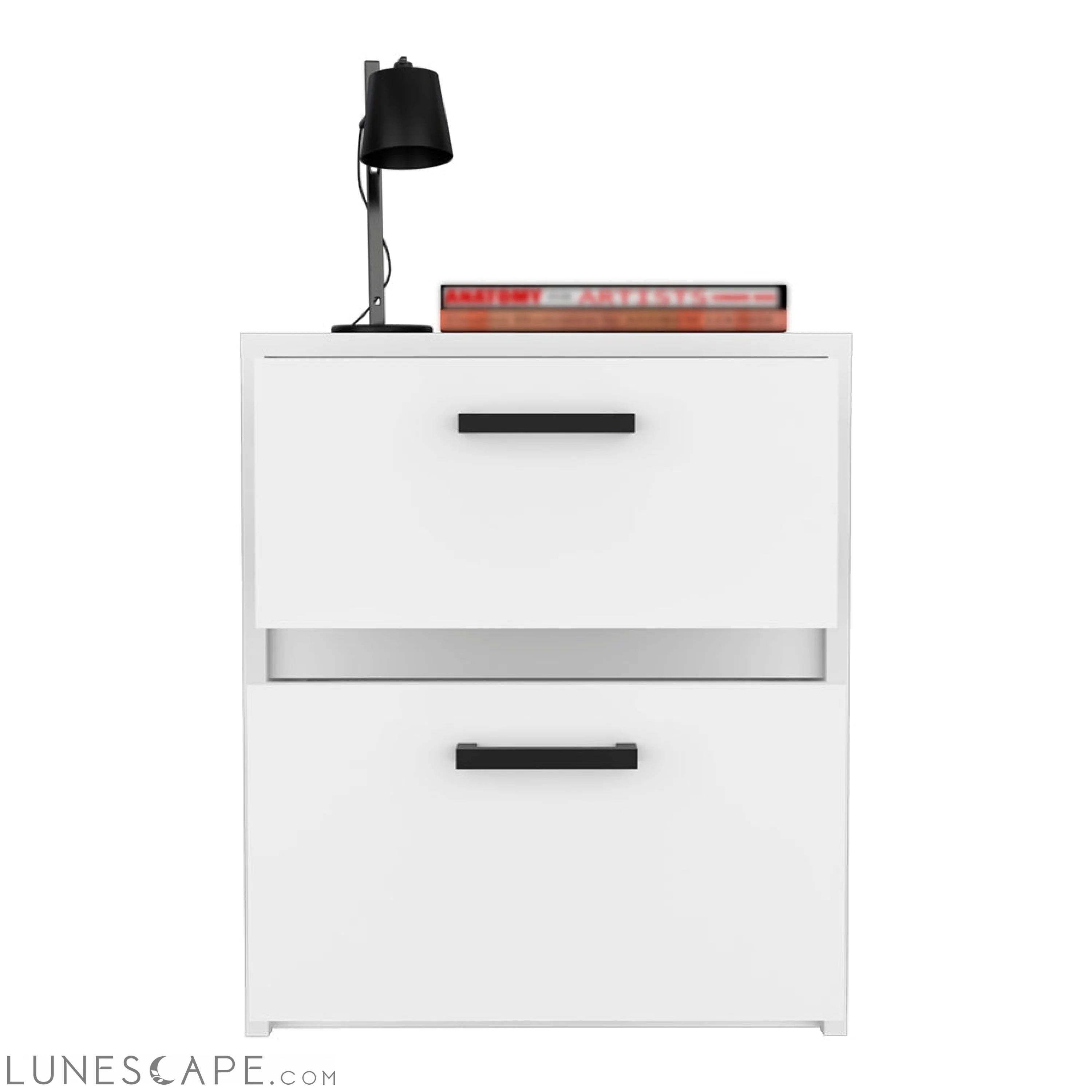 Nightstand Chequered, Two Drawes, White Finish LUNESCAPE