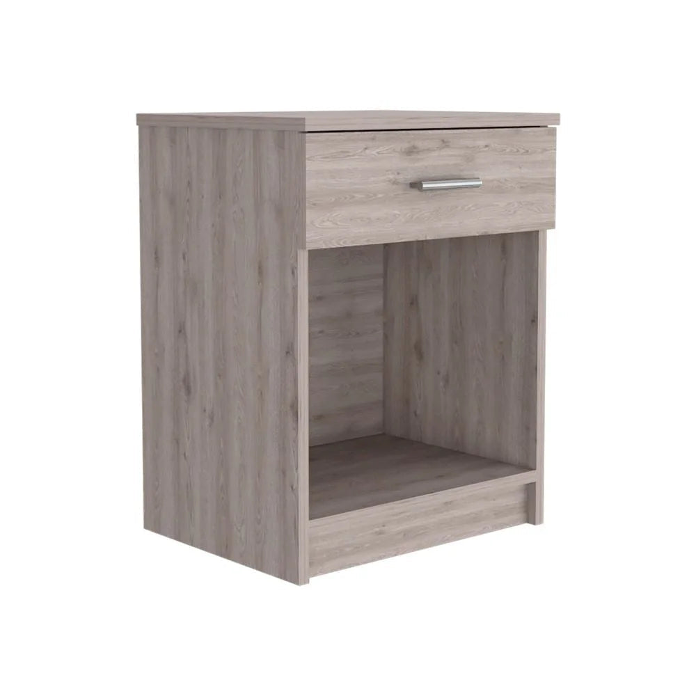 Nightstand Coco, Single Drawer, Lower Shelf, Light Gray Finish LUNESCAPE