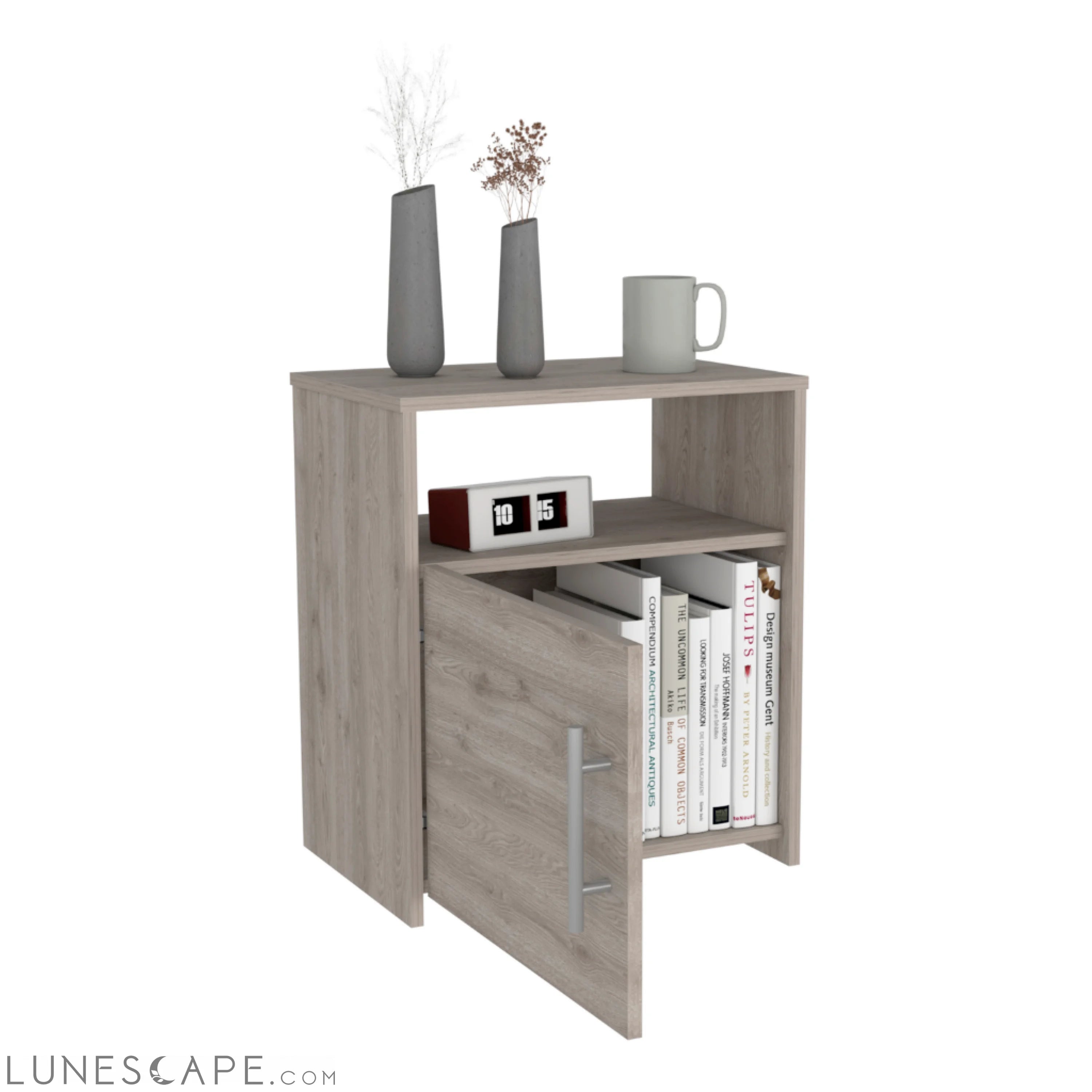 Nightstand Cuarzz, One Cabinet, Light Gray Finish LUNESCAPE