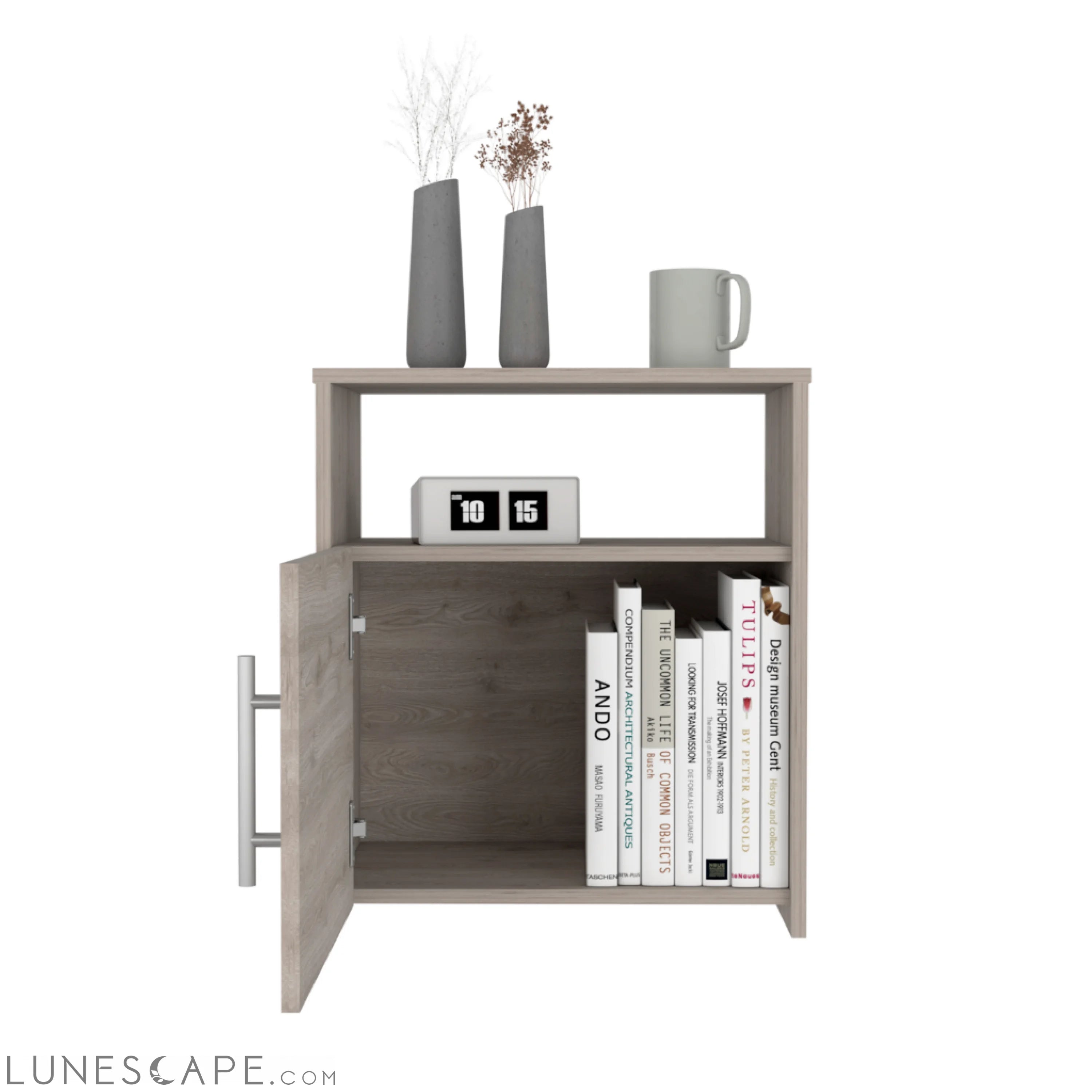 Nightstand Cuarzz, One Cabinet, Light Gray Finish LUNESCAPE