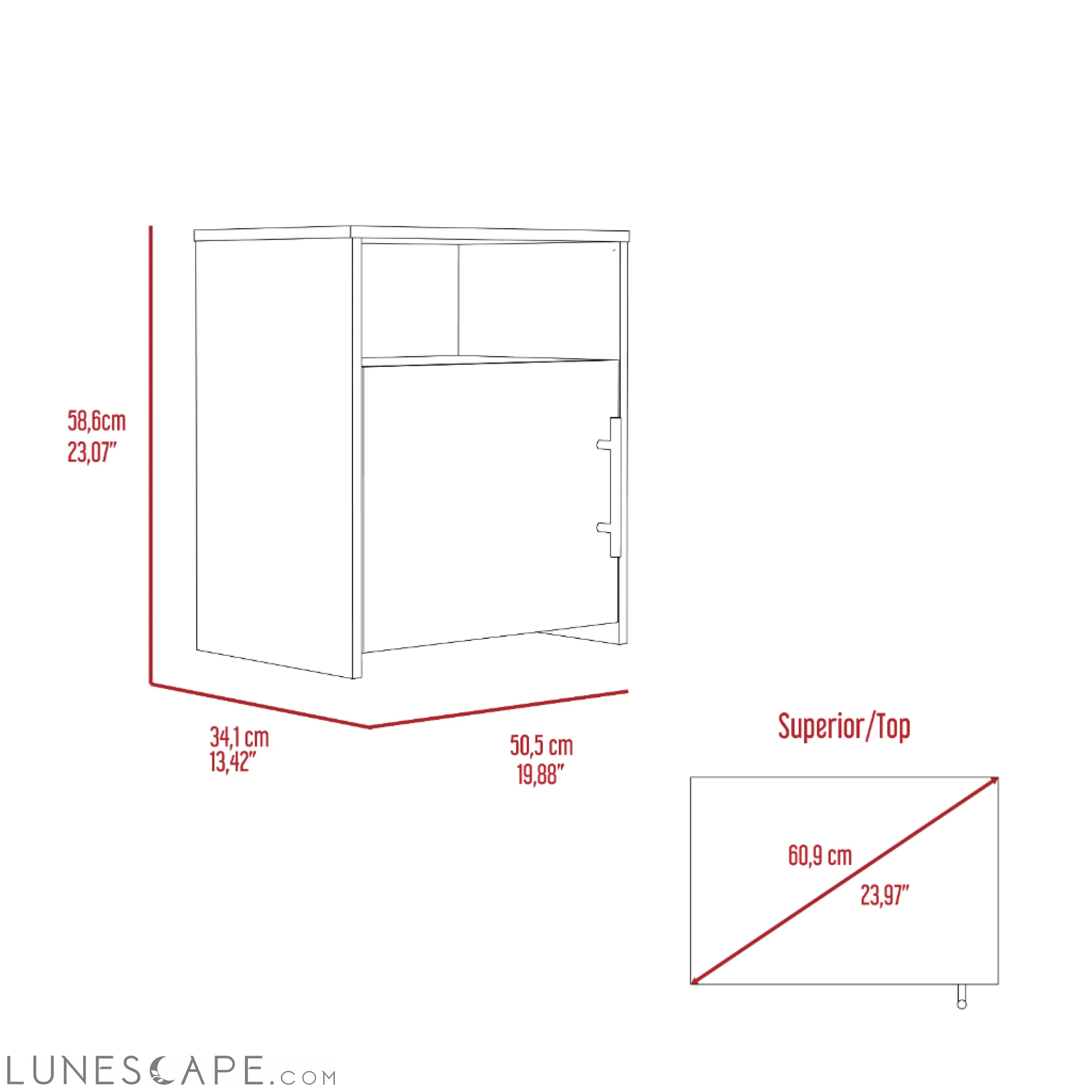 Nightstand Cuarzz, One Cabinet, Light Gray Finish LUNESCAPE