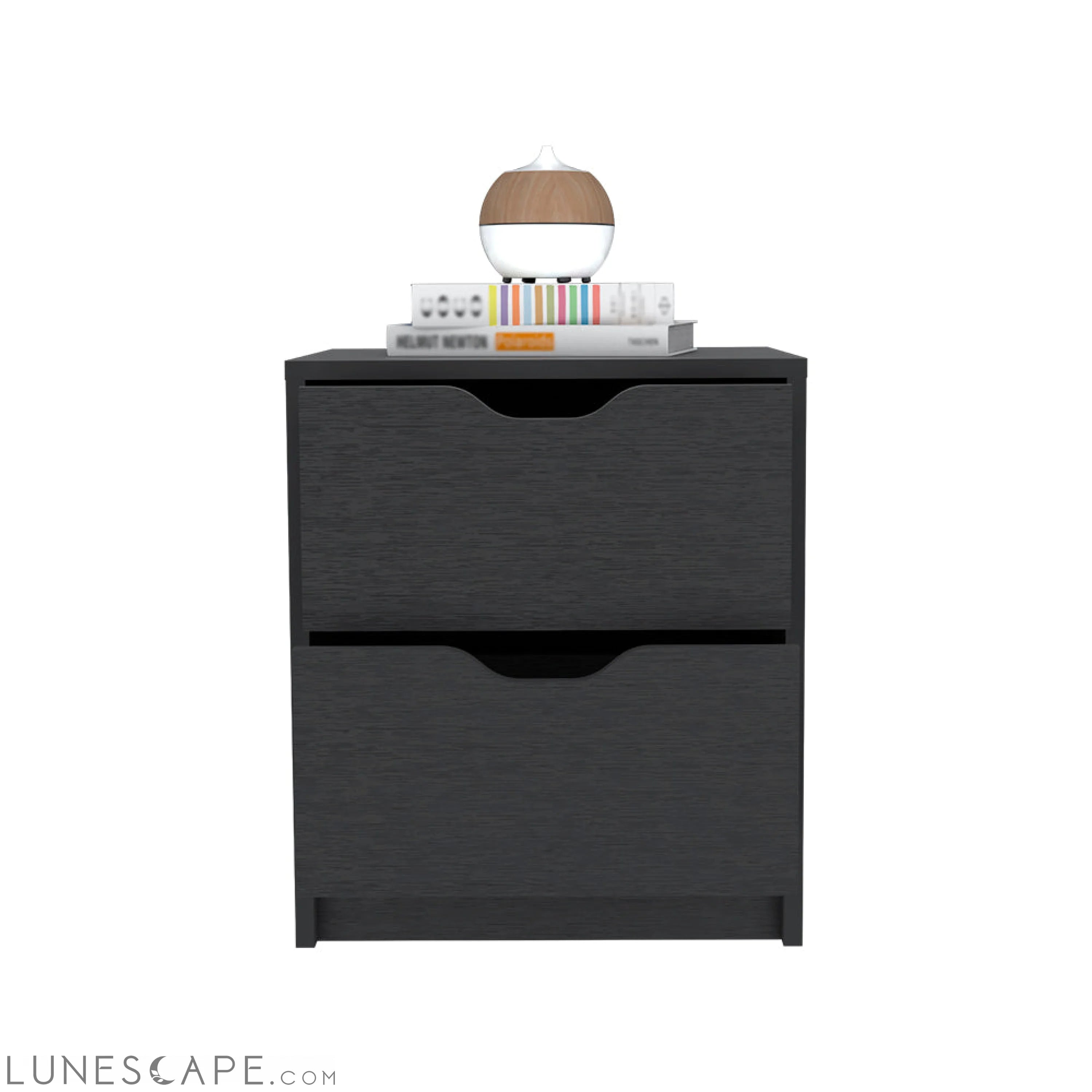 Nightstand Gandu, Two Drawers, Black Wengue Finish LUNESCAPE