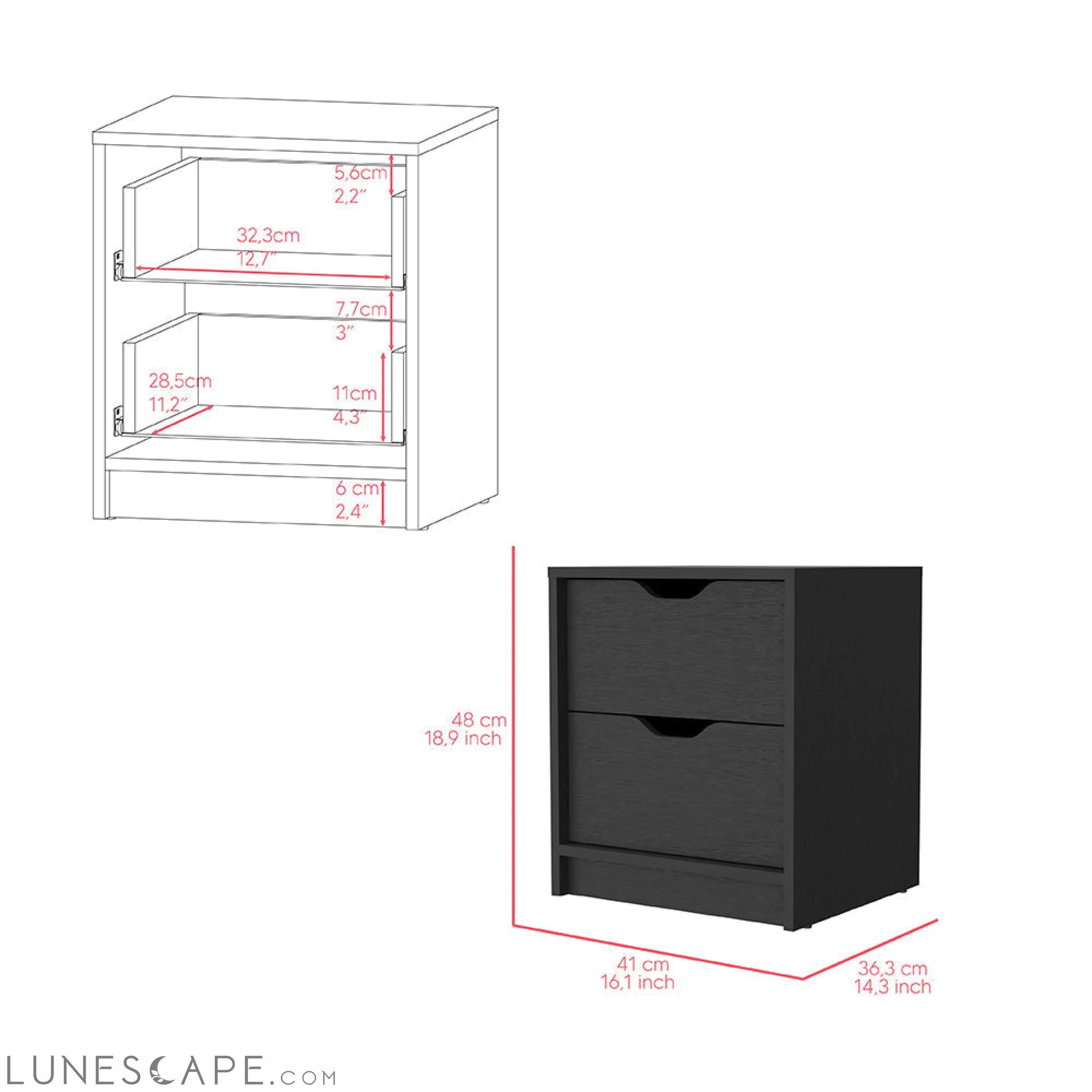 Nightstand Gandu, Two Drawers, Black Wengue Finish LUNESCAPE
