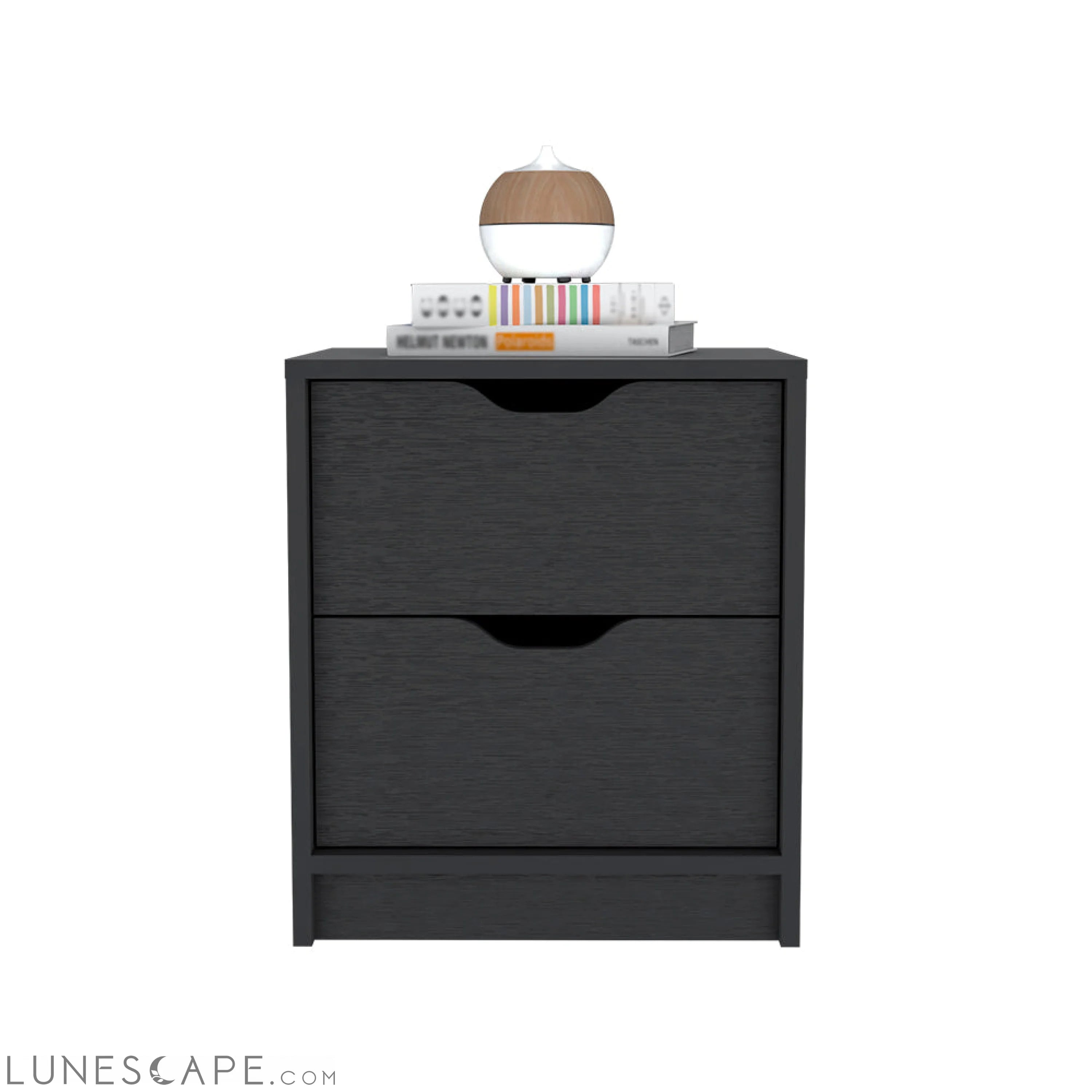Nightstand Gandu, Two Drawers, Black Wengue Finish LUNESCAPE