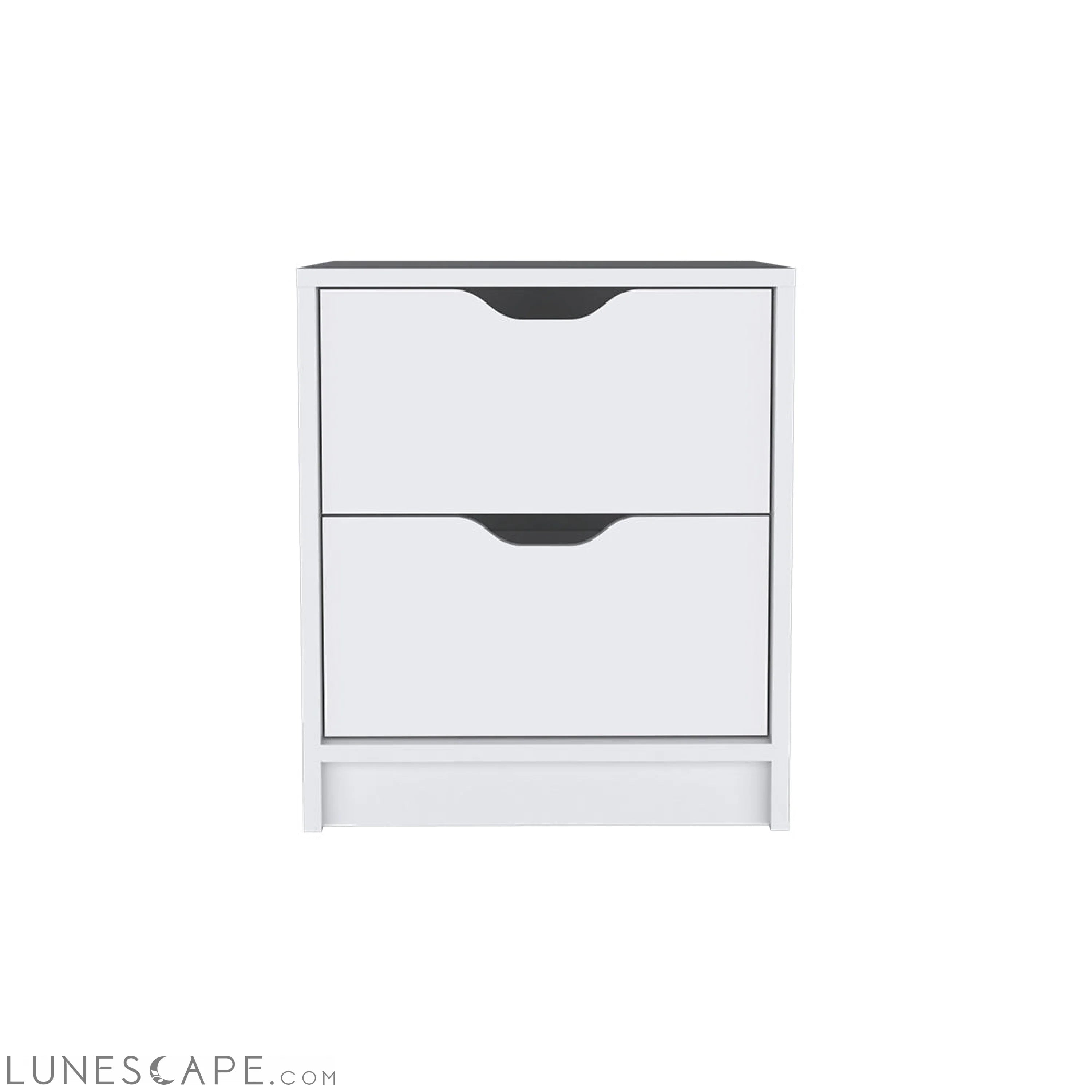 Nightstand Gandu, Two Drawers, White Finish LUNESCAPE